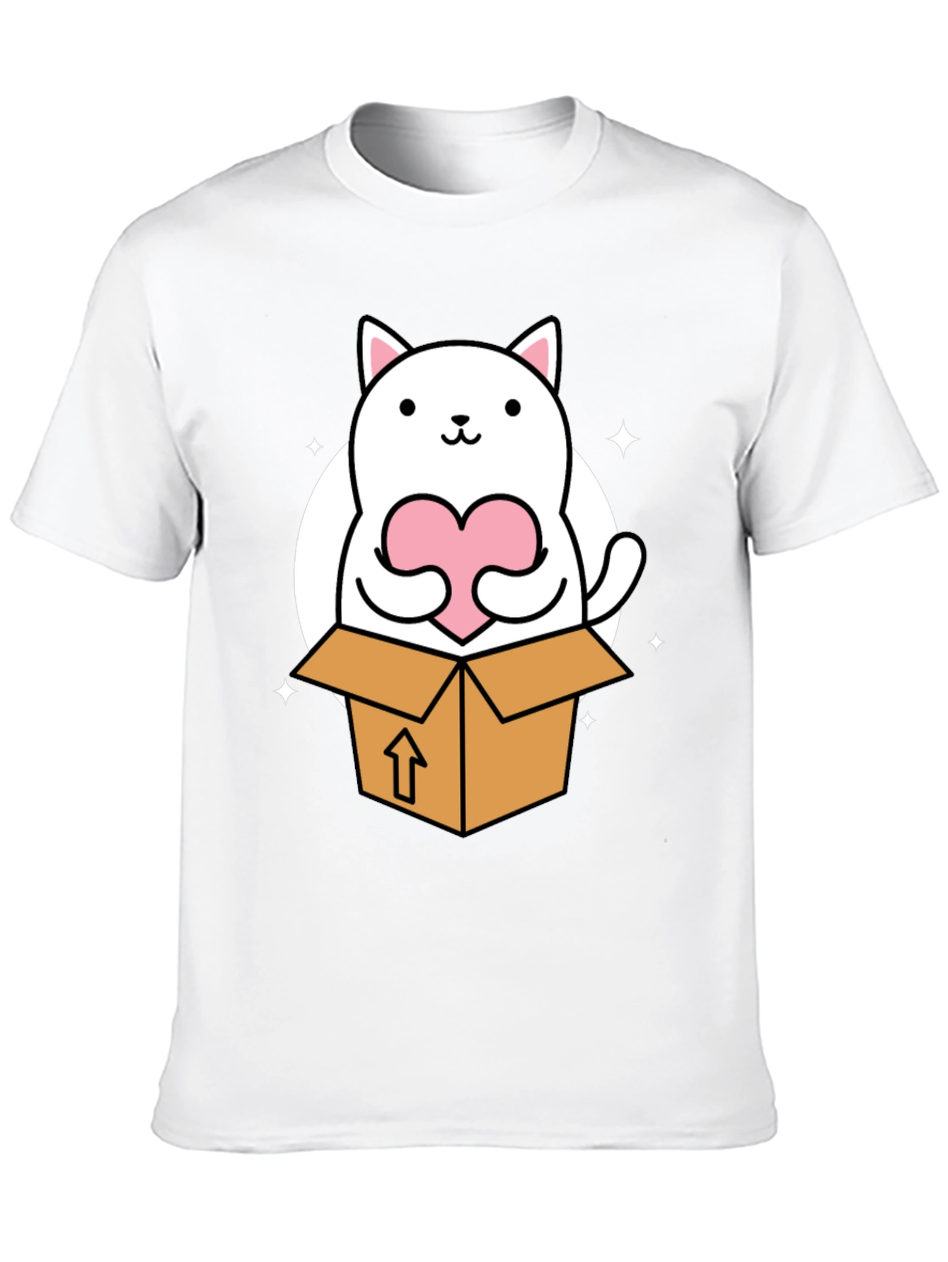 Cute Cat in Box Holding Heart T-Shirt