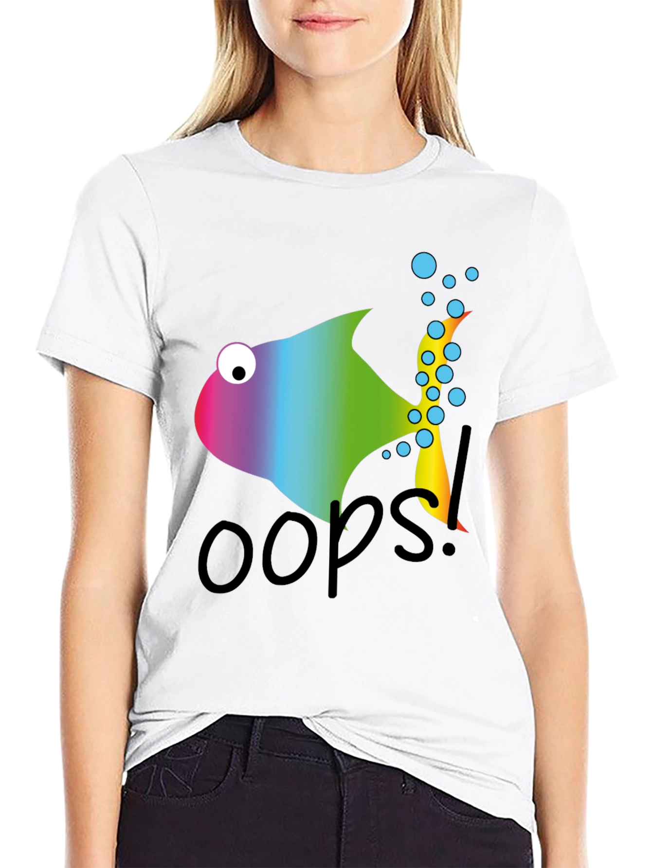 Oops! Rainbow Fish Graphic Tee - Soft Cotton Blend