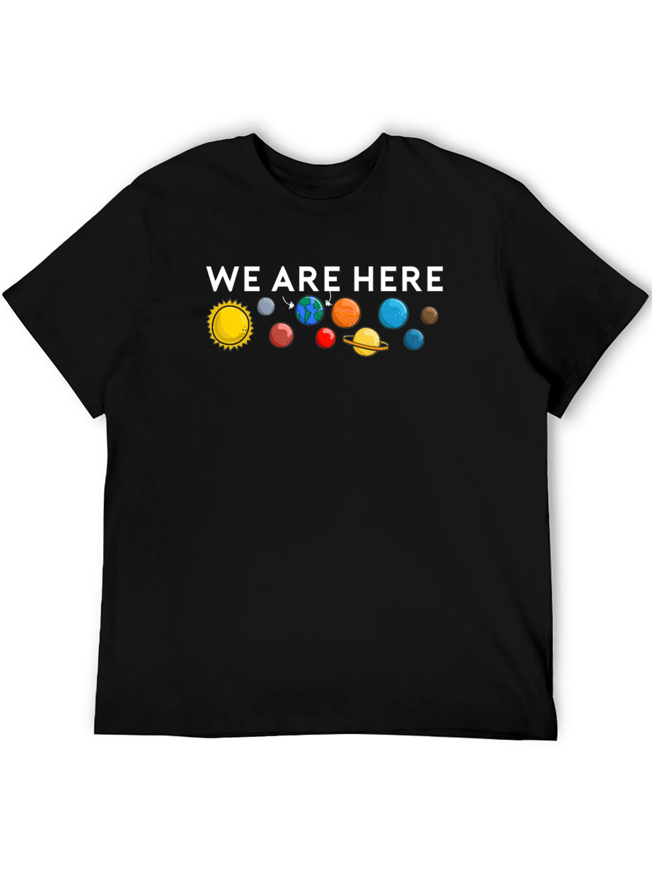 We Are Here Solar System Graphic T-Shirt - Black