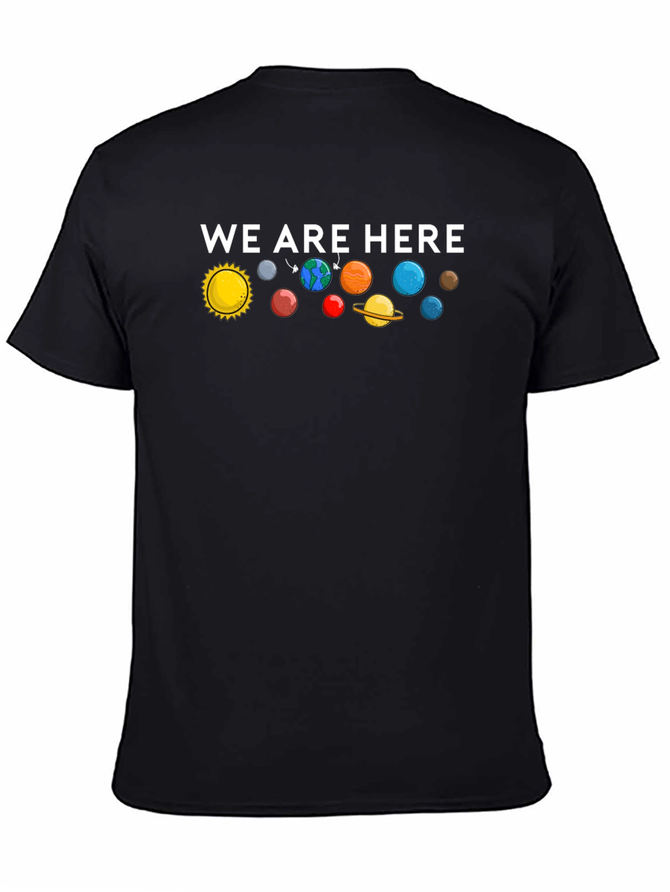 We Are Here Solar System Graphic T-Shirt - Black