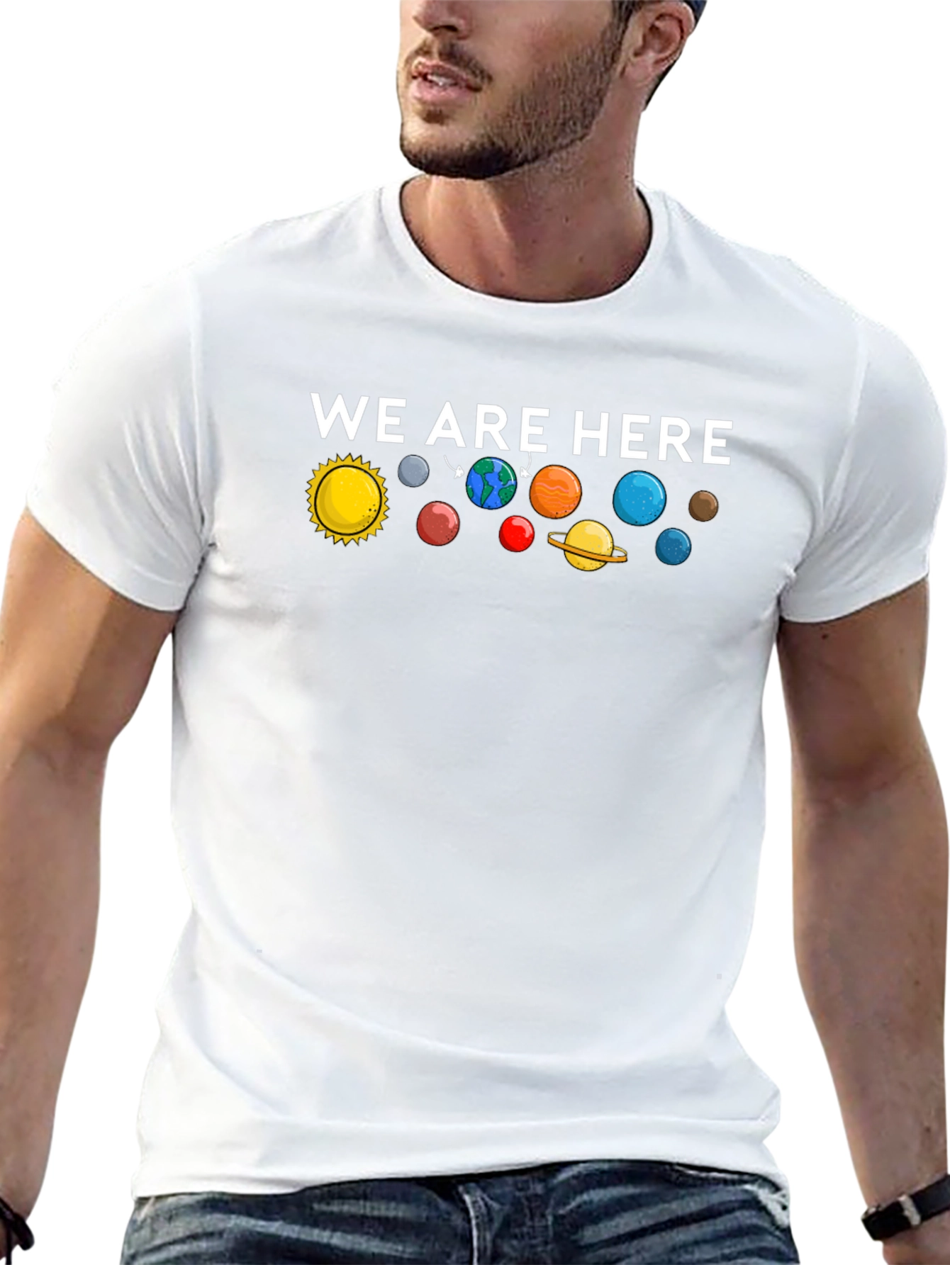 We Are Here Solar System Graphic T-Shirt - Black