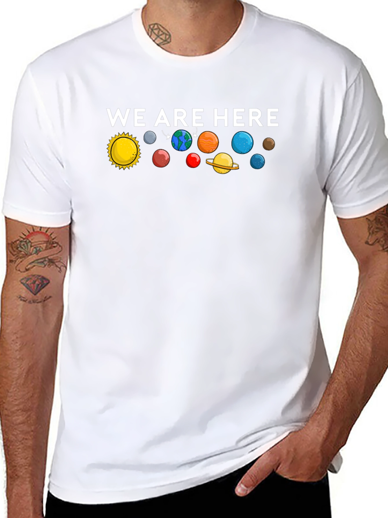 We Are Here Solar System Graphic T-Shirt - Black