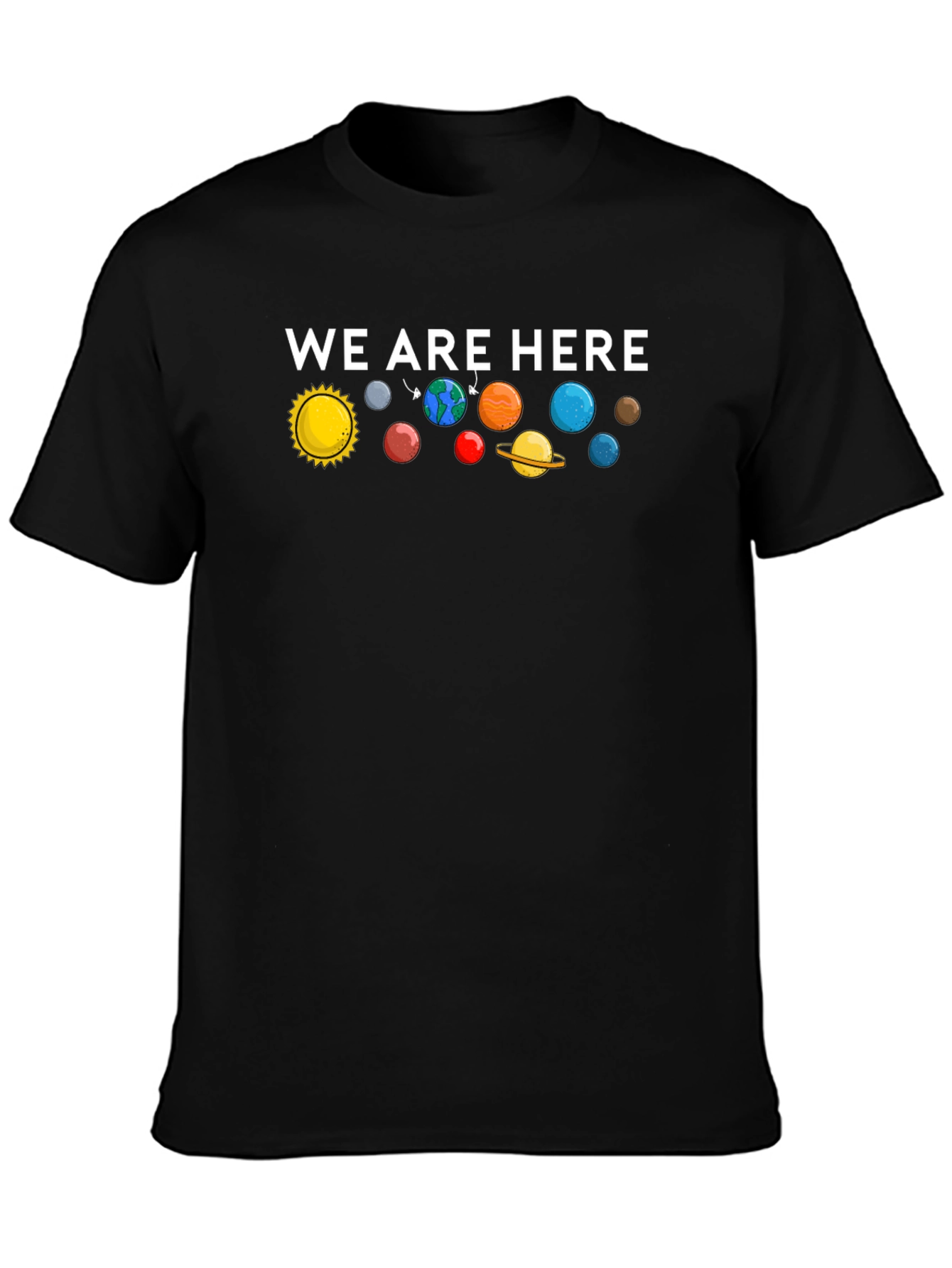 We Are Here Solar System Graphic T-Shirt - Black