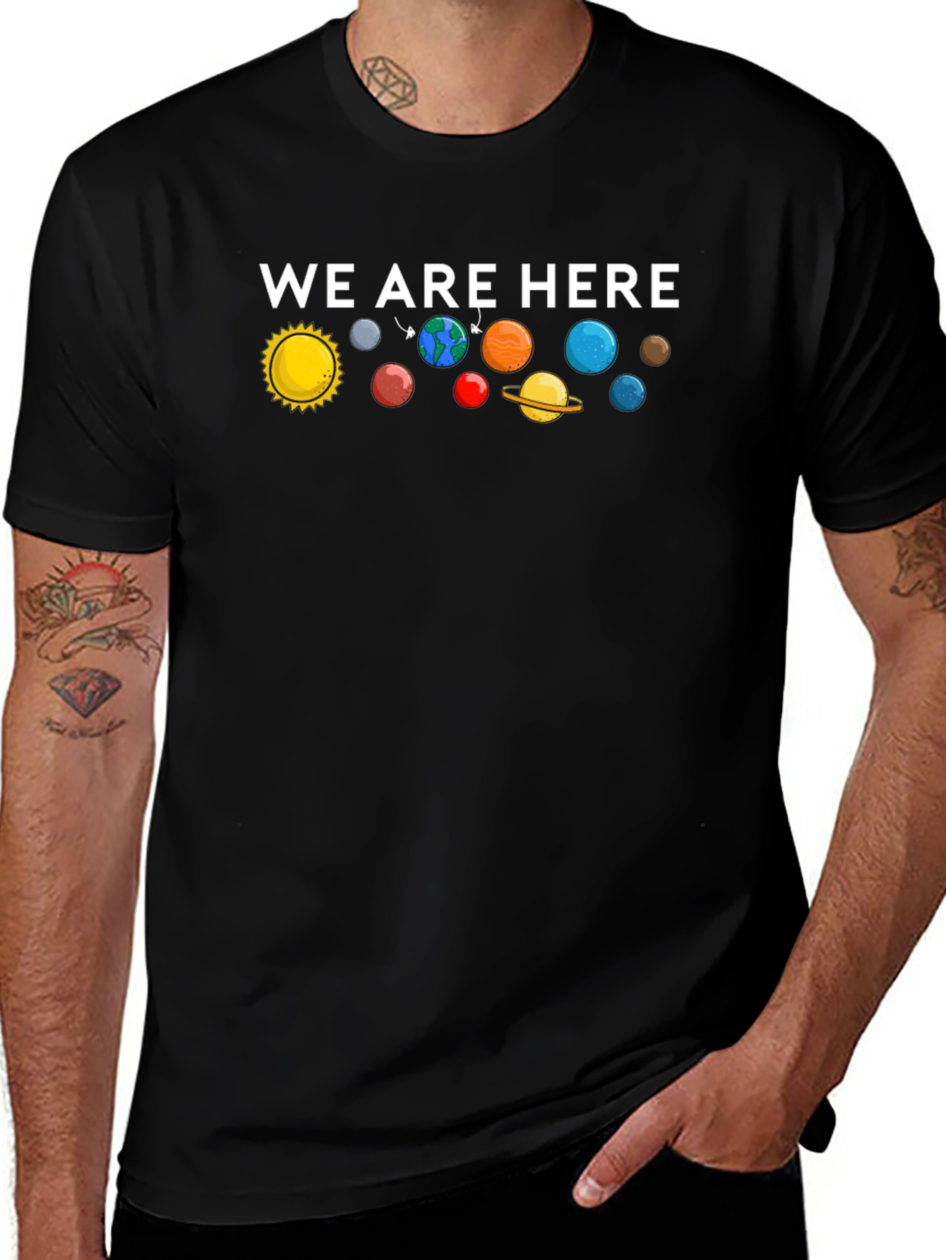 We Are Here Solar System Graphic T-Shirt - Black
