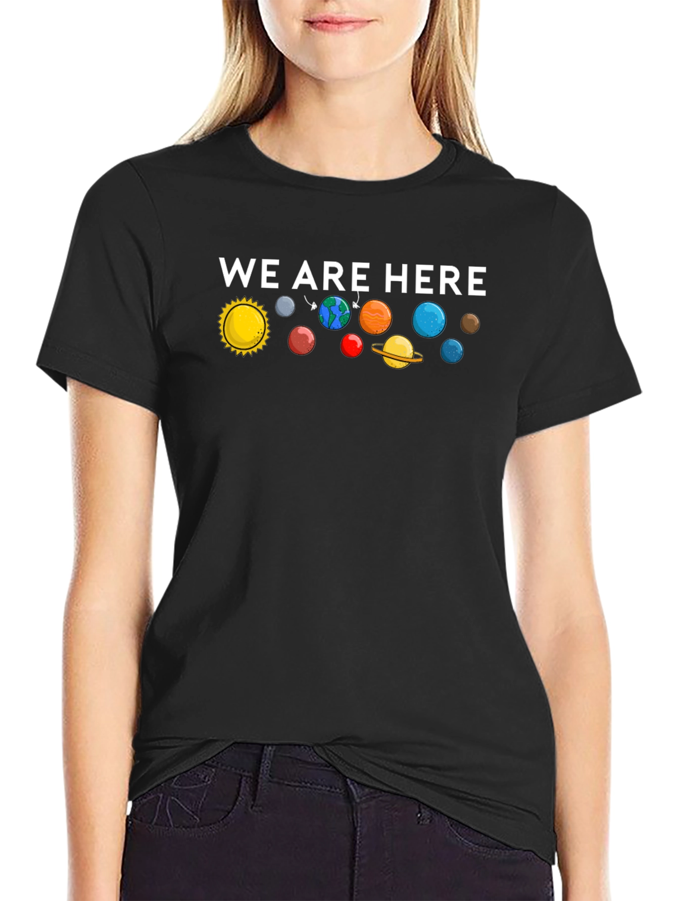 We Are Here Solar System Graphic T-Shirt - Black