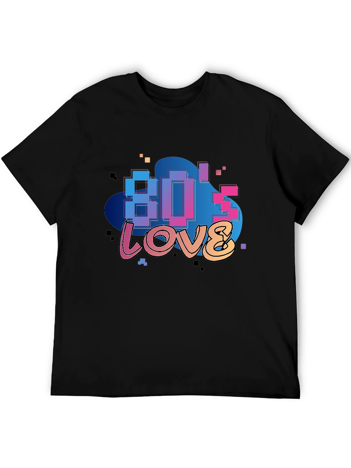 80s Love Retro Graphic Tee - Black Cotton Blend
