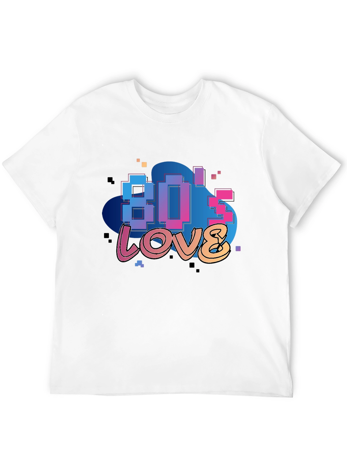 80s Love Retro Graphic Tee - Black Cotton Blend
