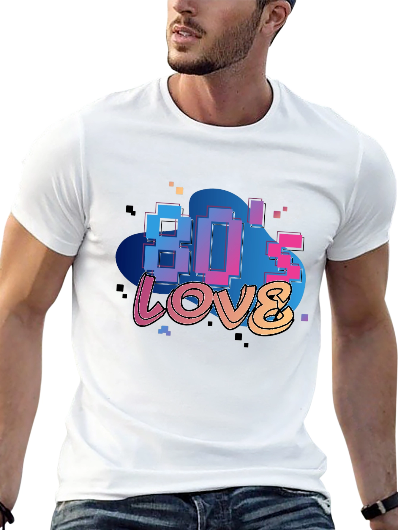 80s Love Retro Graphic Tee - Black Cotton Blend