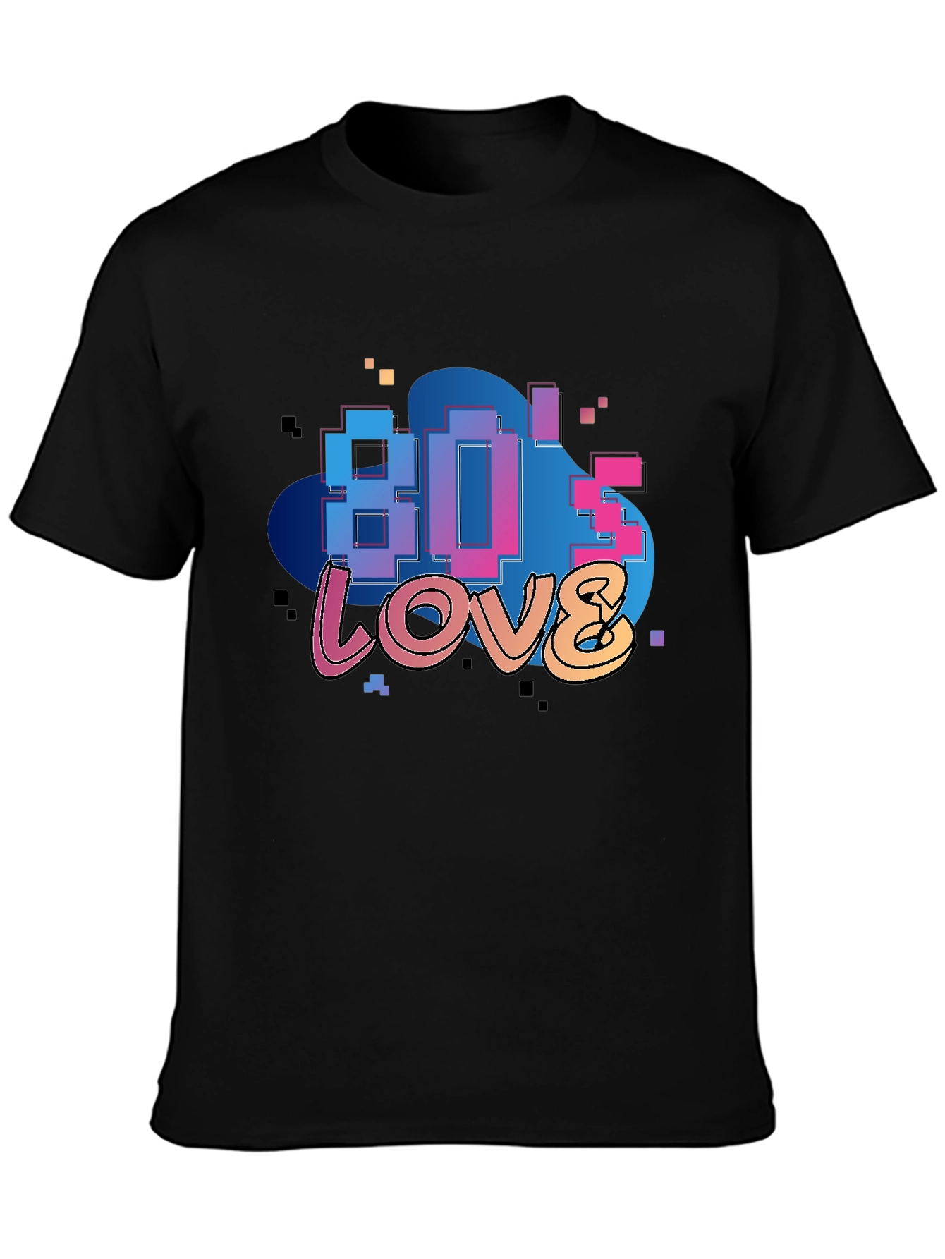 80s Love Retro Graphic Tee - Black Cotton Blend