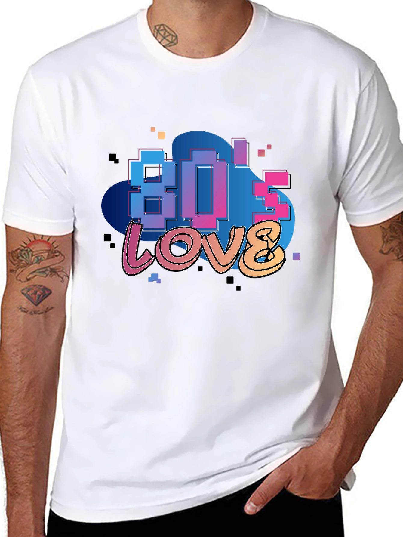 80s Love Retro Graphic Tee - Black Cotton Blend