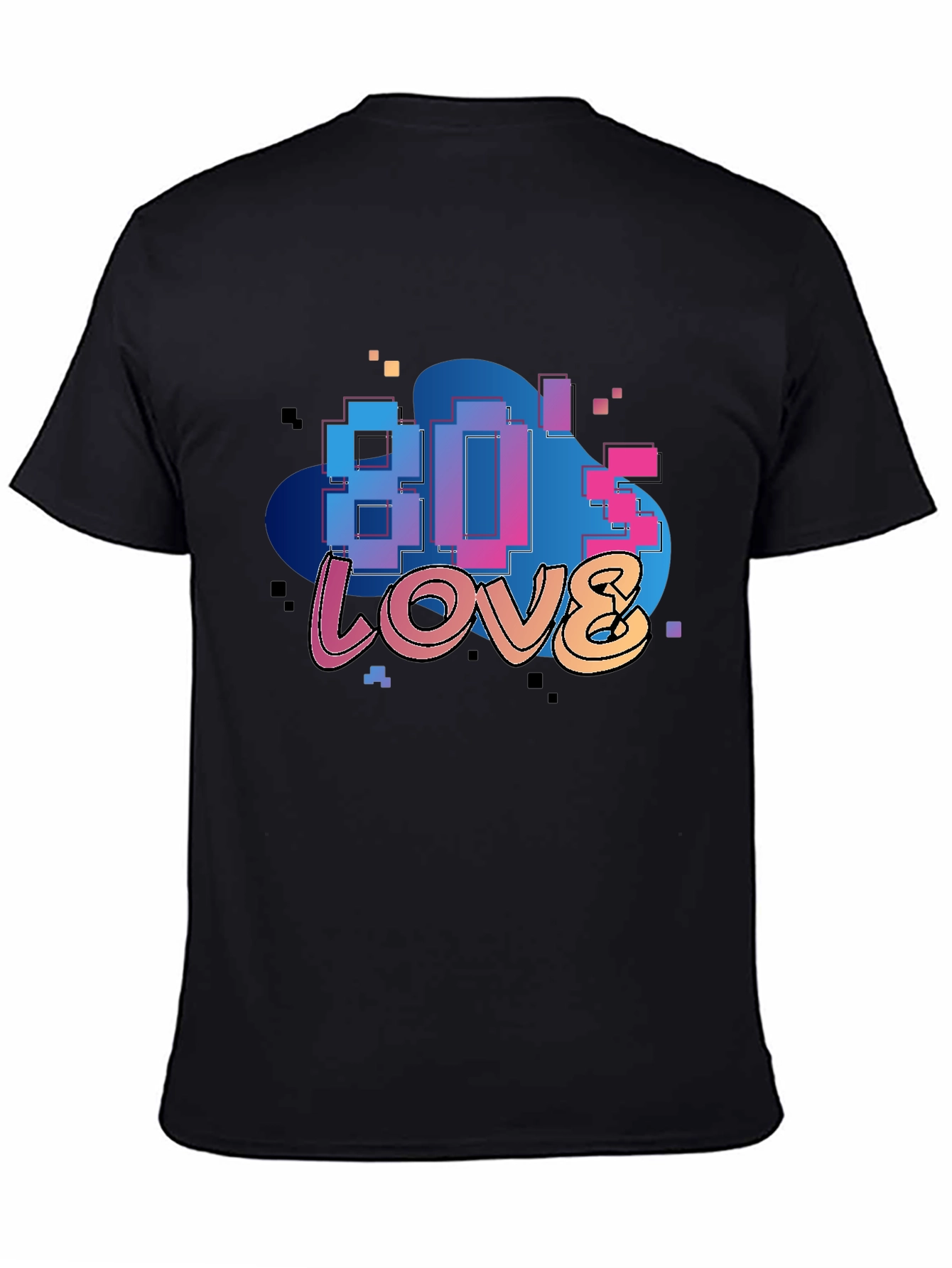 80s Love Retro Graphic Tee - Black Cotton Blend