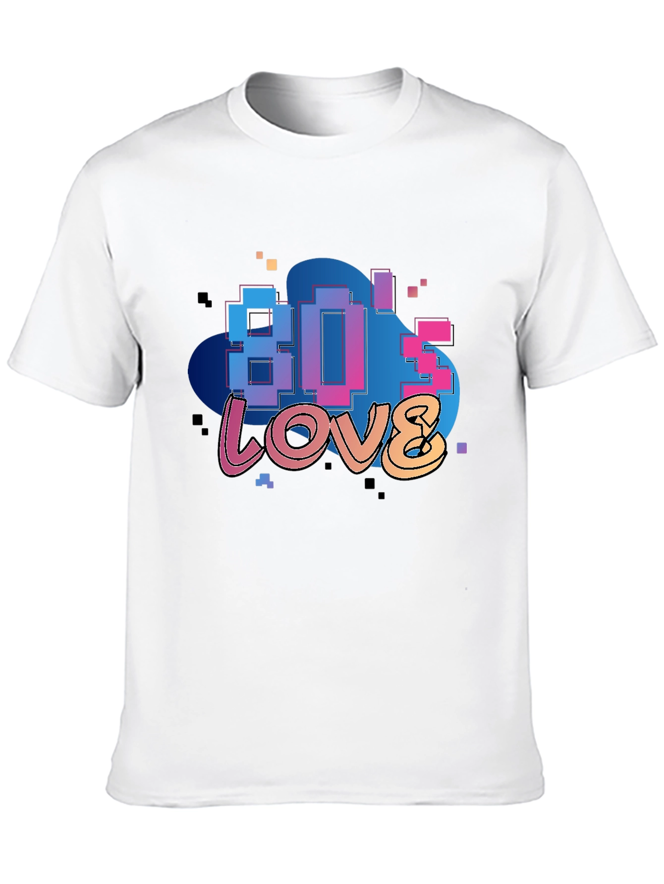 80s Love Retro Graphic Tee - Black Cotton Blend
