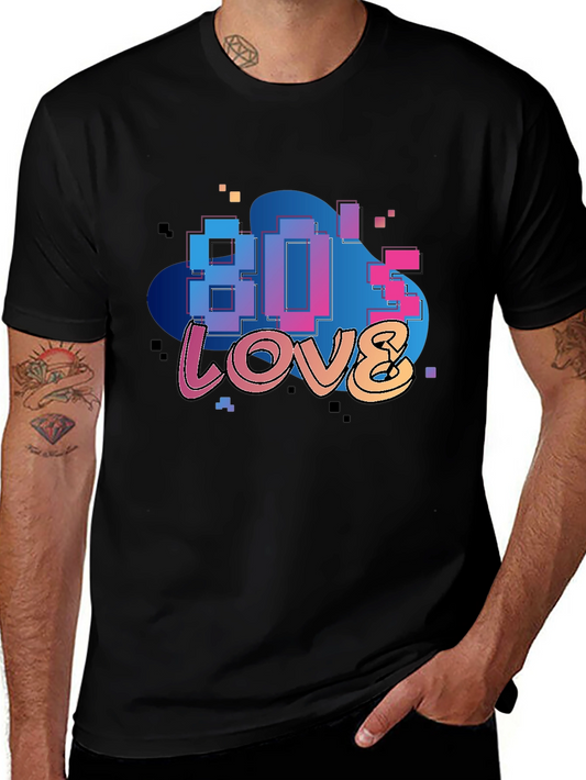 80s Love Retro Graphic Tee - Black Cotton Blend