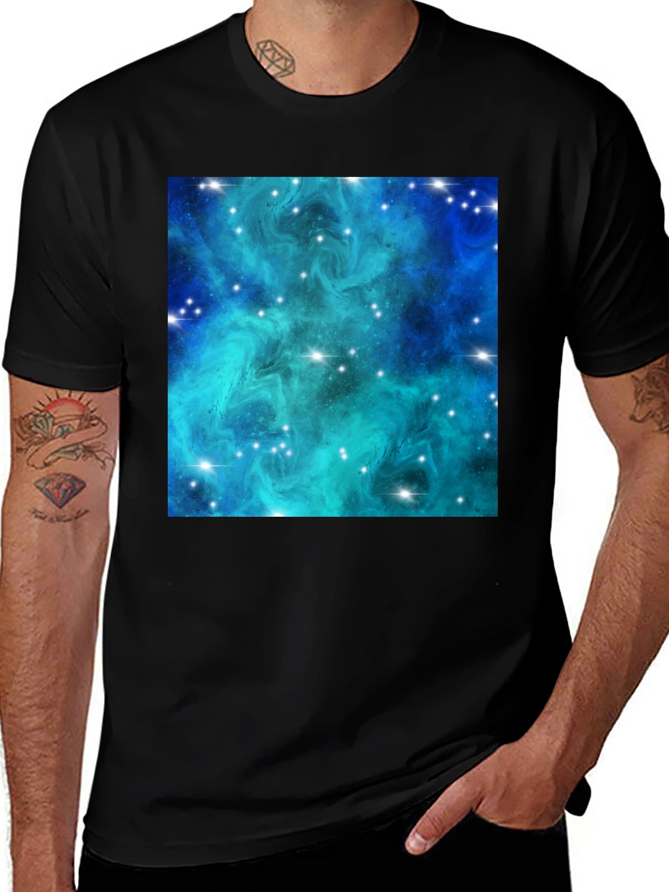 Nebula Galaxy Print Black T-Shirt