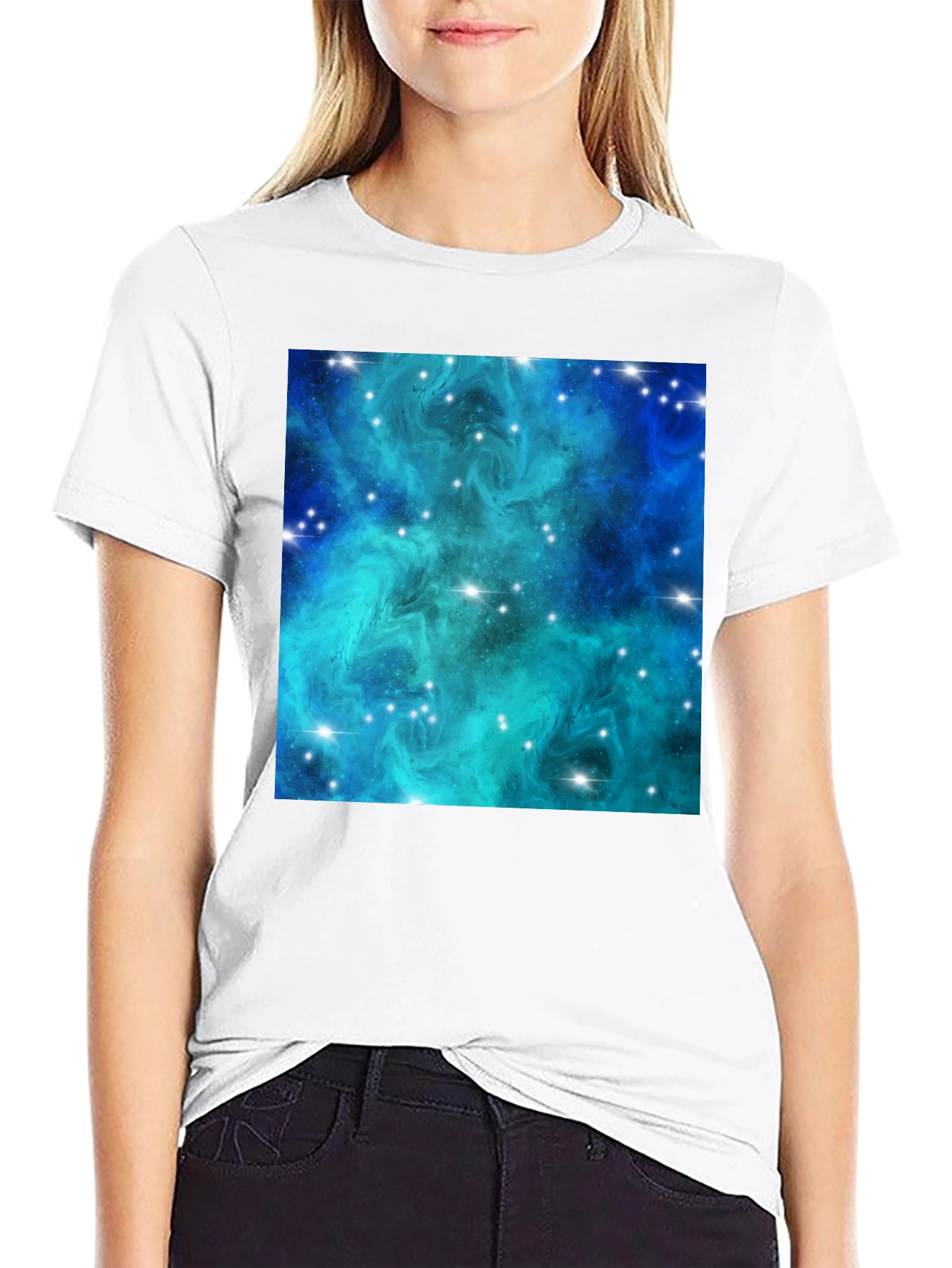 Nebula Galaxy Print Black T-Shirt