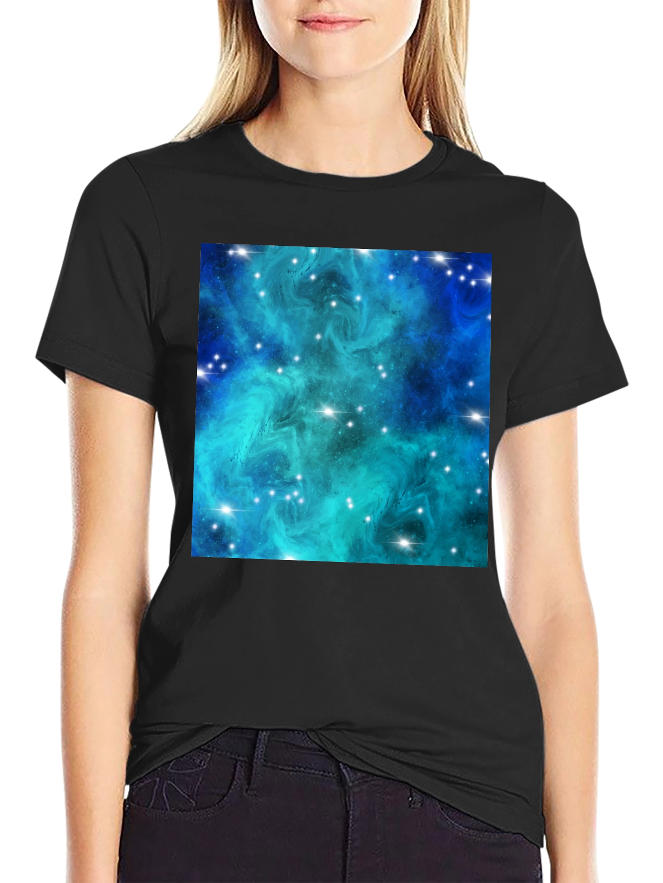 Nebula Galaxy Print Black T-Shirt