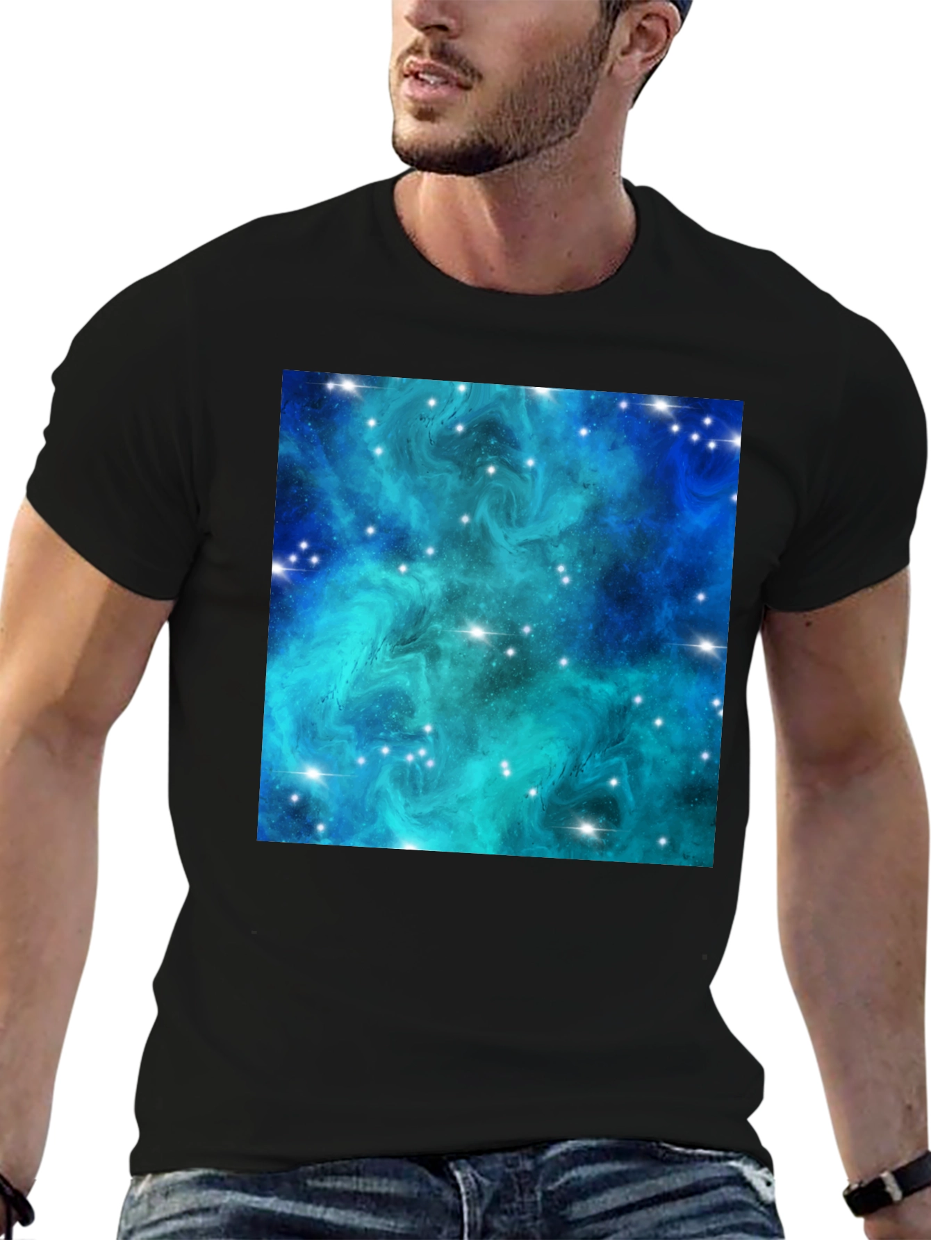 Nebula Galaxy Print Black T-Shirt