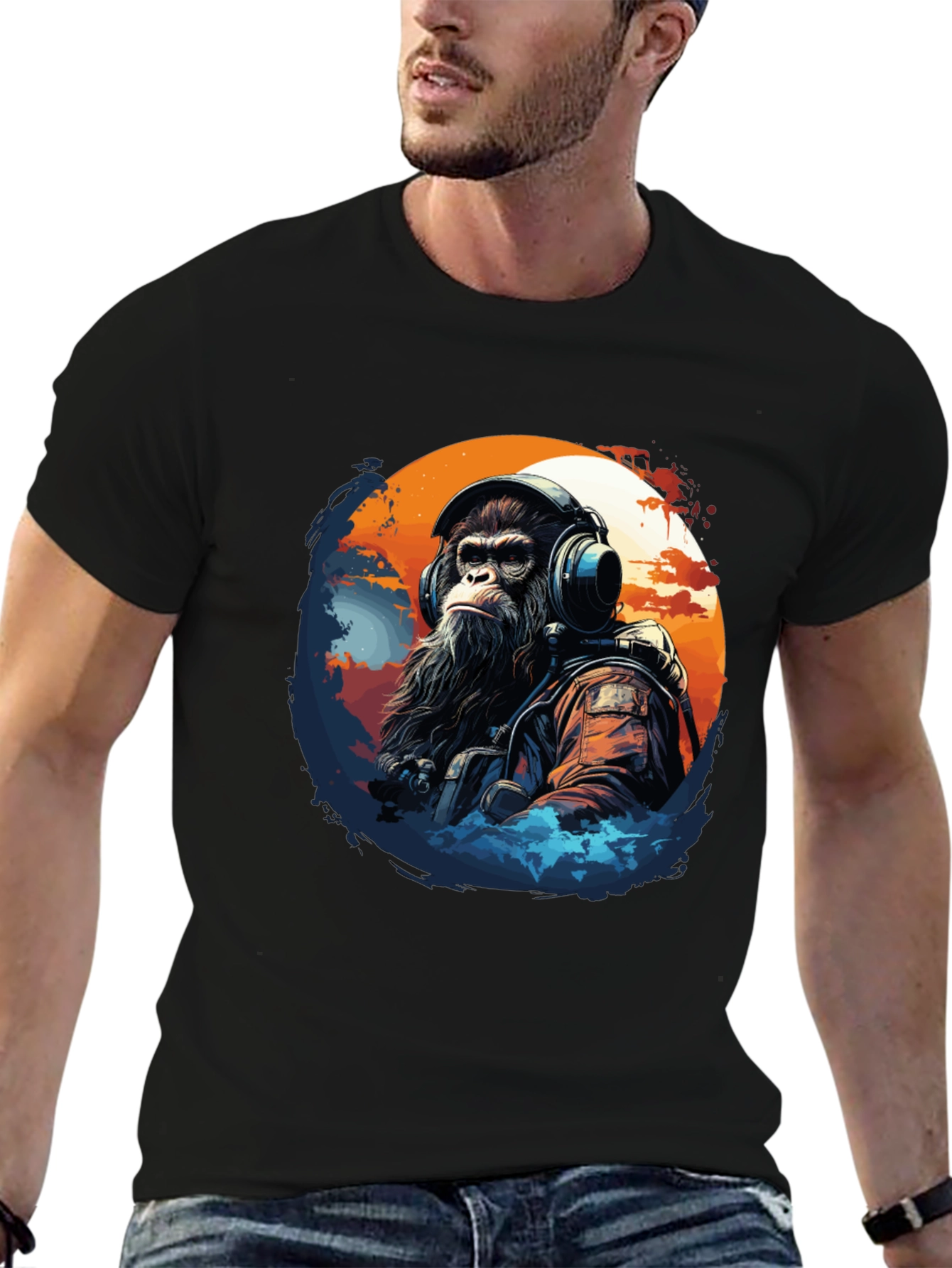 Ape Astronaut Graphic Tee - Black Cotton T-Shirt