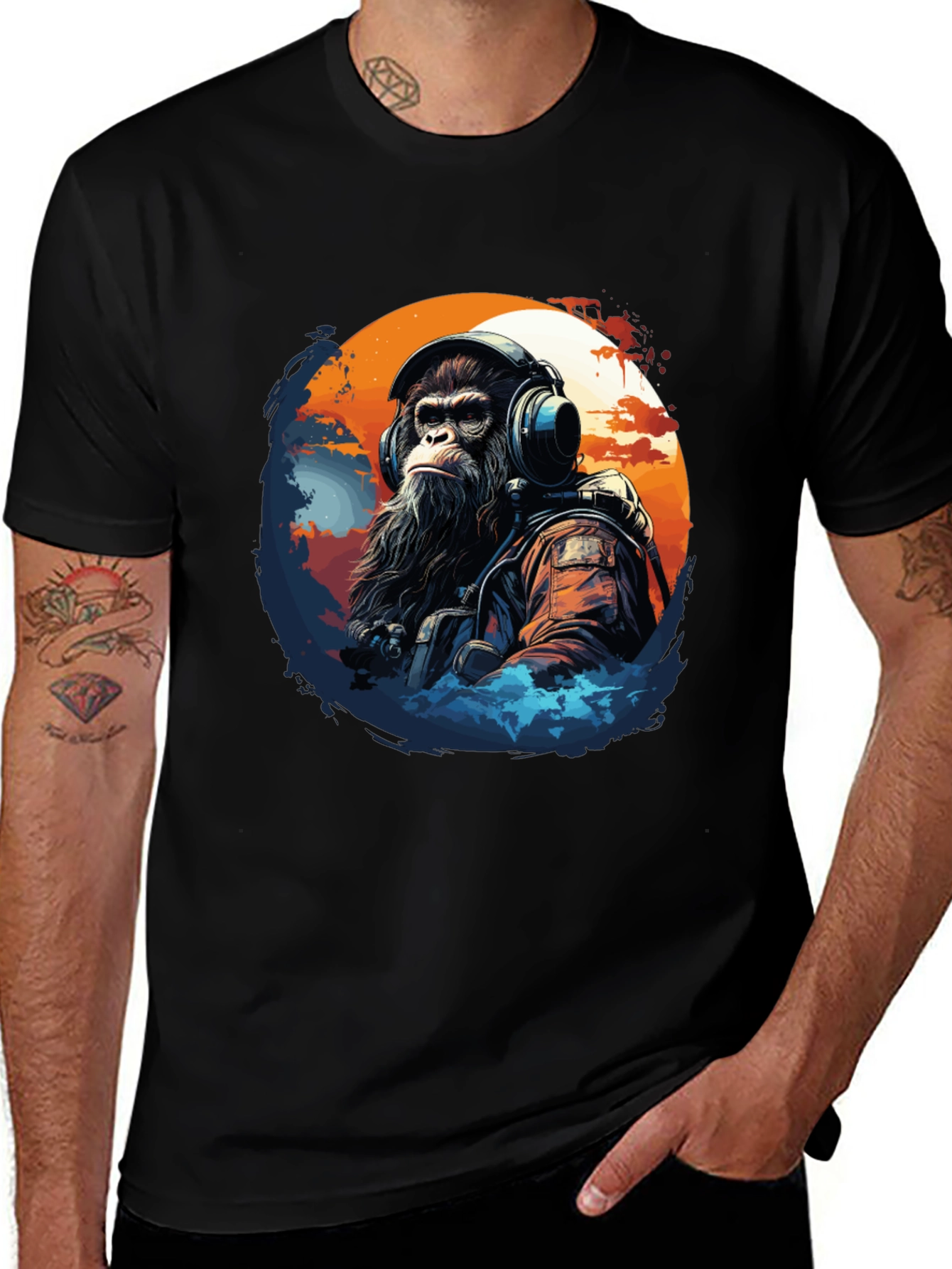 Ape Astronaut Graphic Tee - Black Cotton T-Shirt