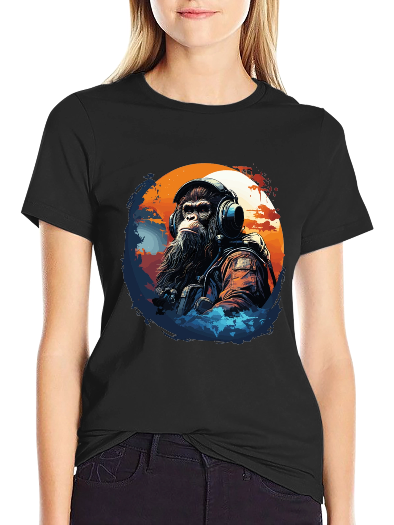 Ape Astronaut Graphic Tee - Black Cotton T-Shirt