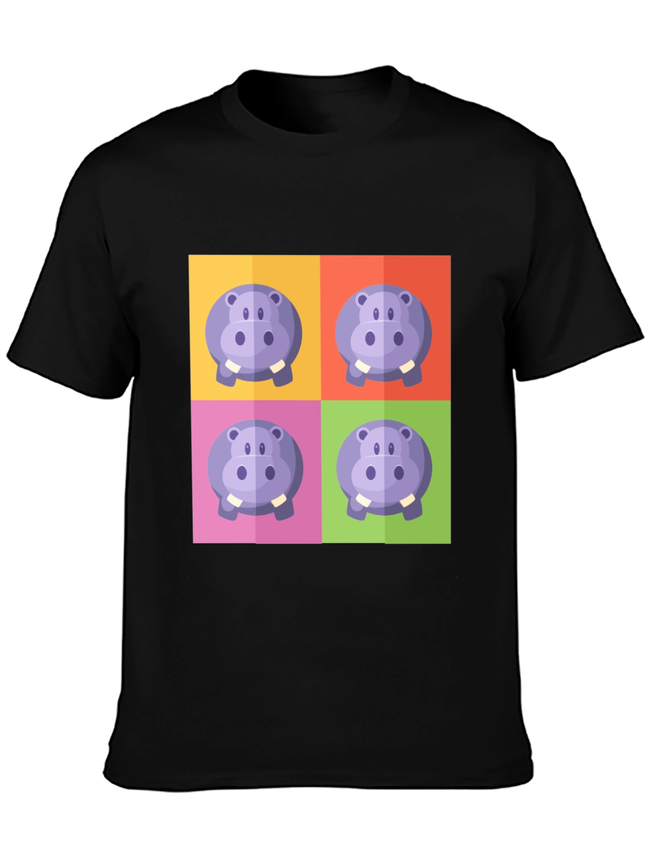 Hippo Pop Art Graphic Black T-Shirt