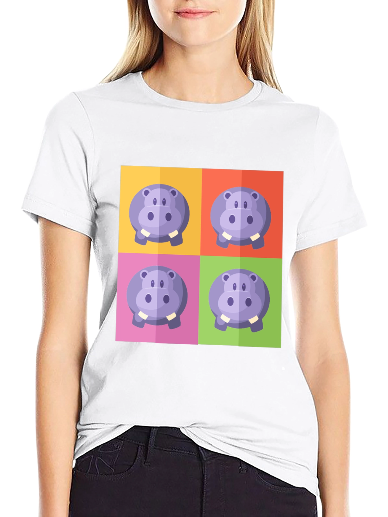 Hippo Pop Art Graphic Black T-Shirt