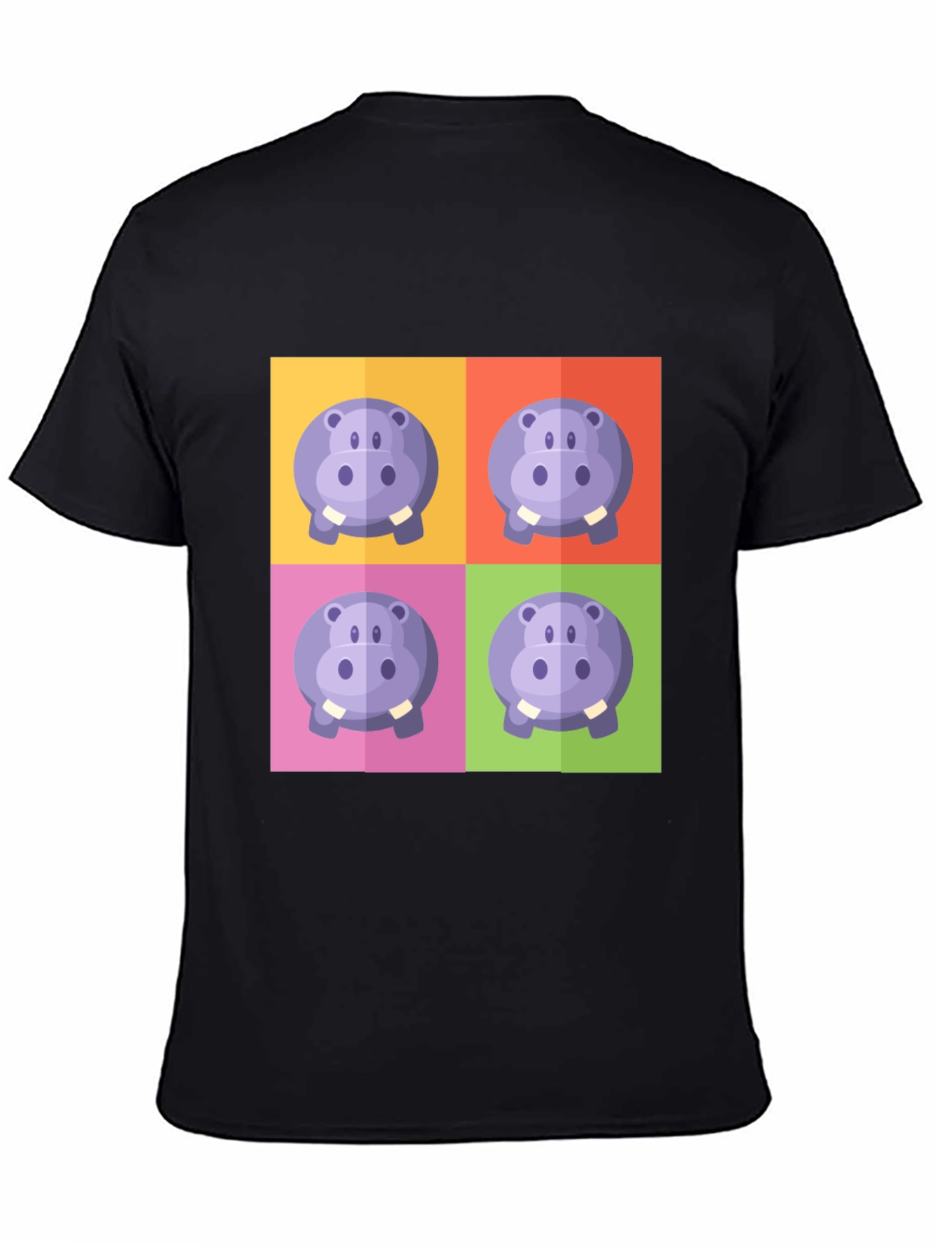 Hippo Pop Art Graphic Black T-Shirt