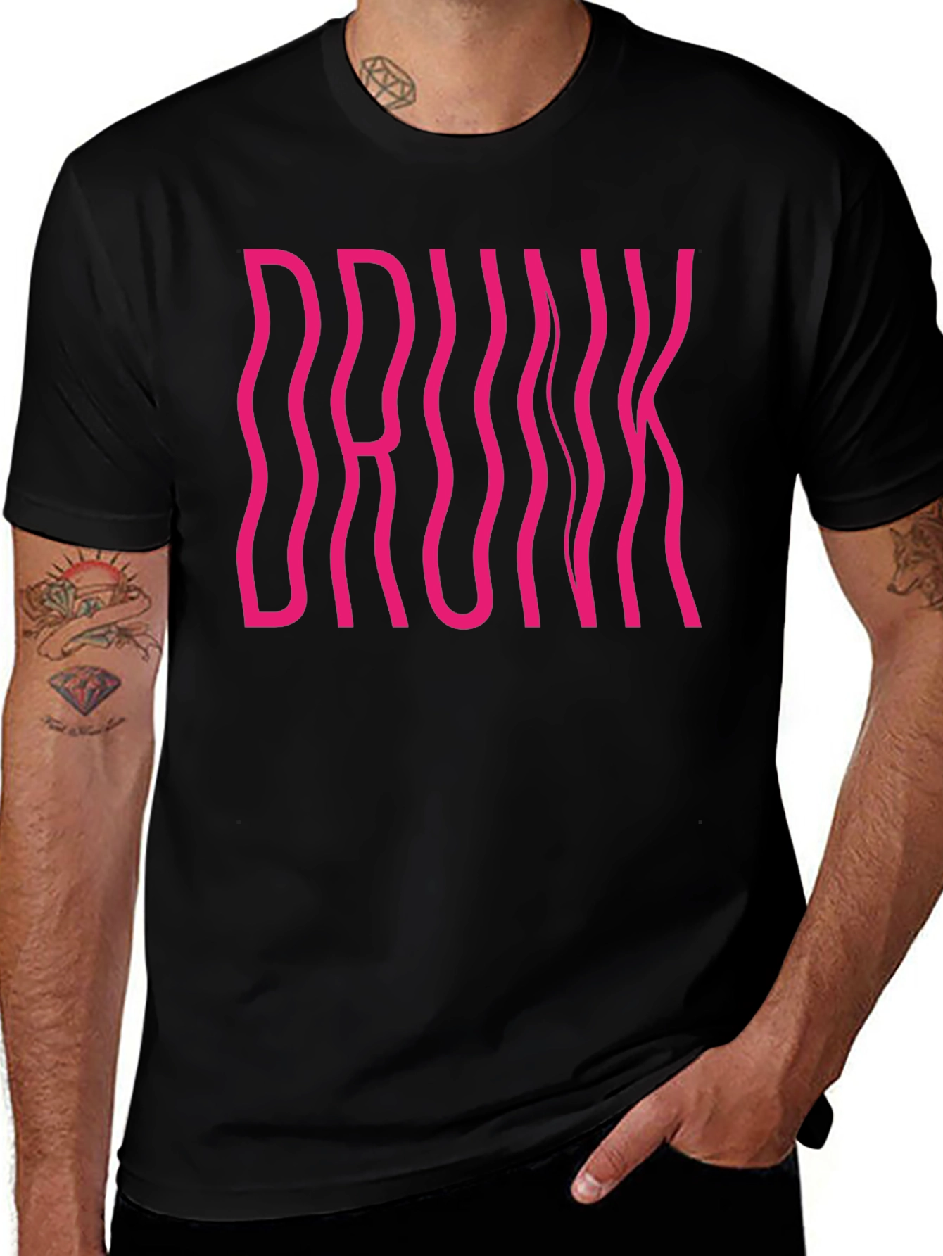 Drunk Graphic Tee - Black Cotton Crew Neck Shirt