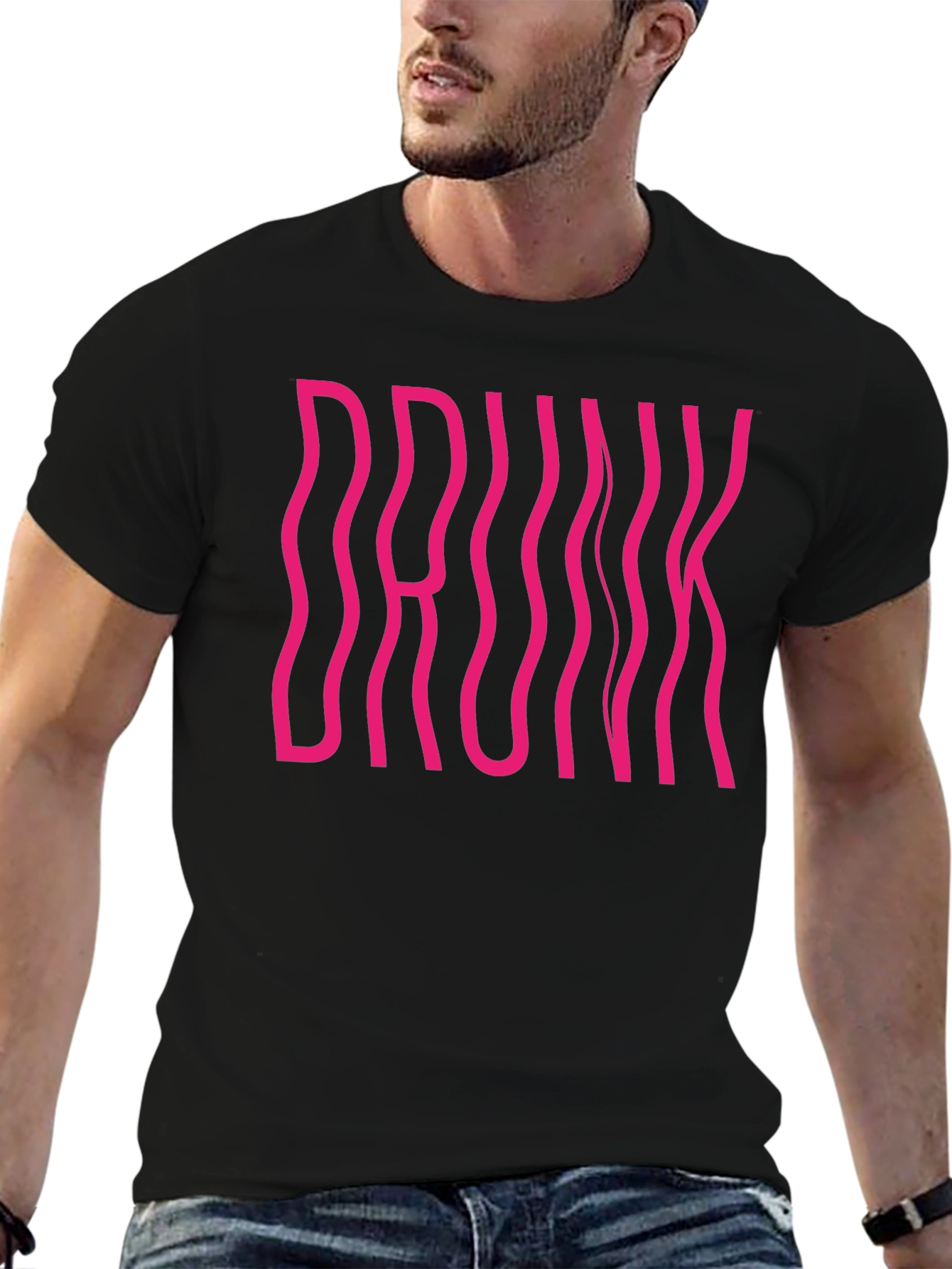 Drunk Graphic Tee - Black Cotton Crew Neck Shirt