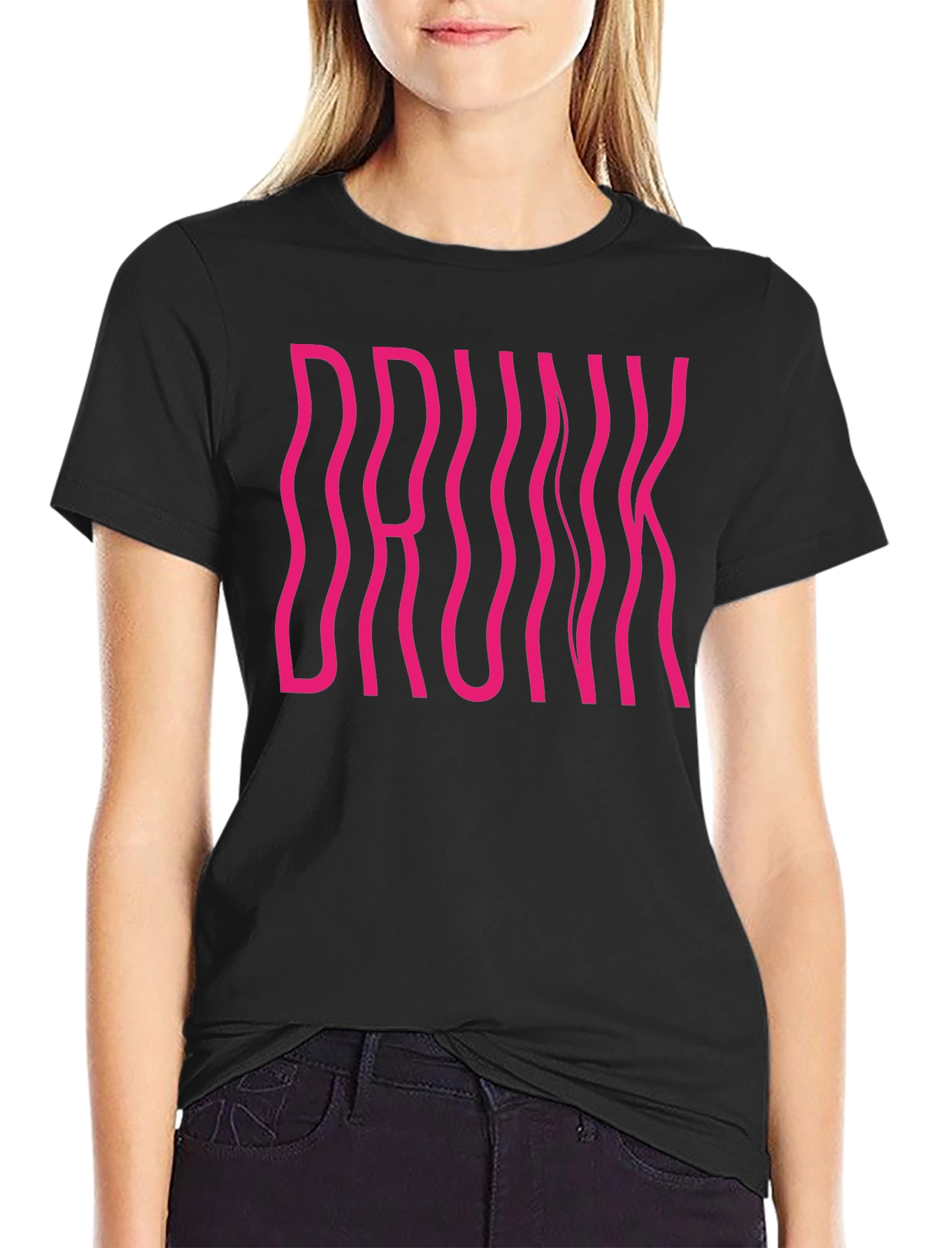 Drunk Graphic Tee - Black Cotton Crew Neck Shirt