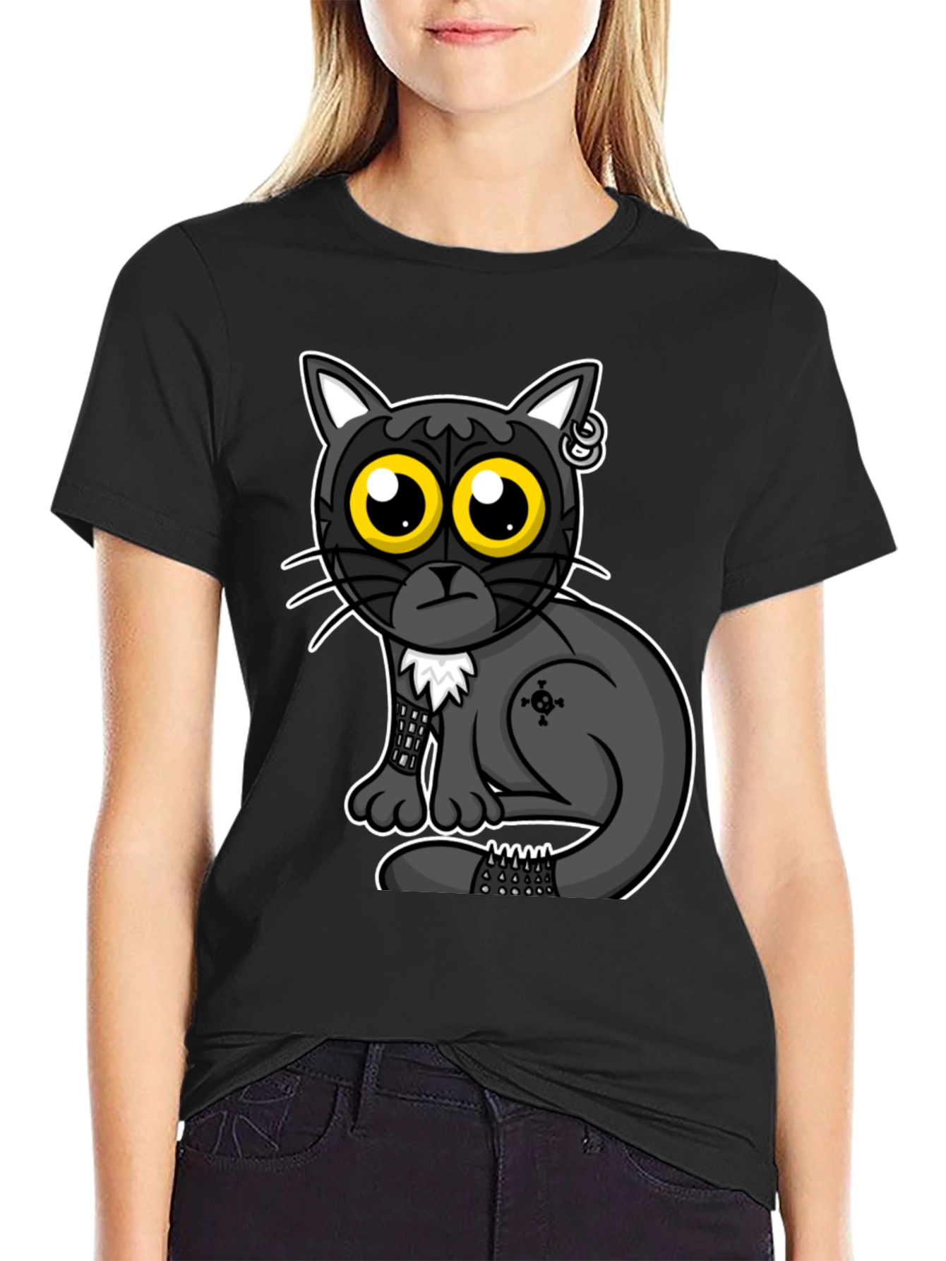 Gothic Cat T-Shirt - Cool Cartoon Design