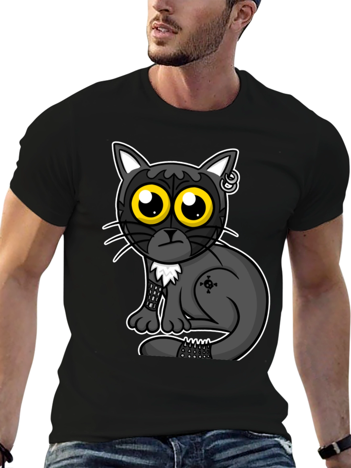 Gothic Cat T-Shirt - Cool Cartoon Design