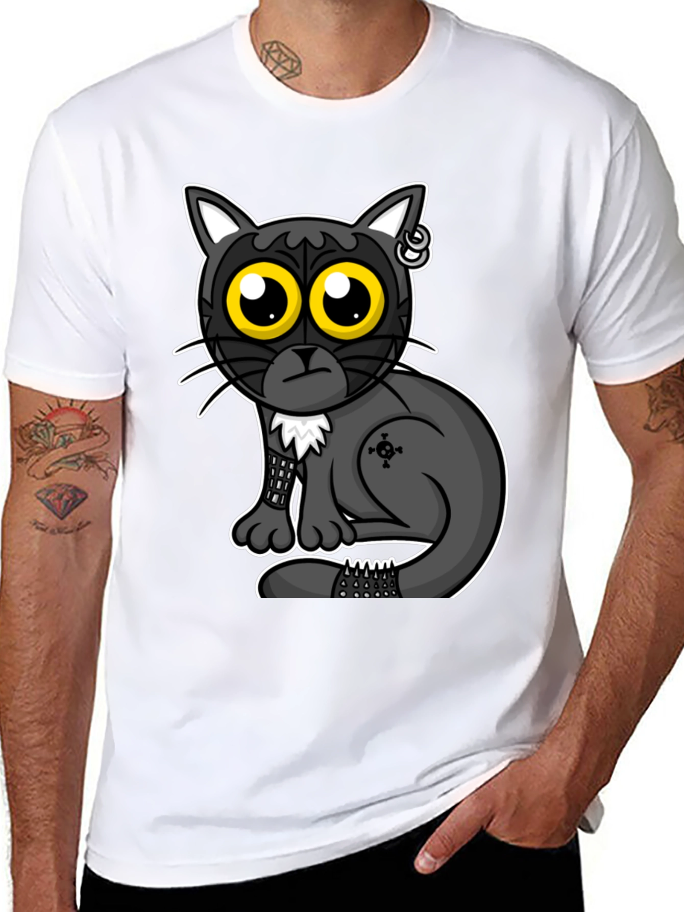 Gothic Cat T-Shirt - Cool Cartoon Design