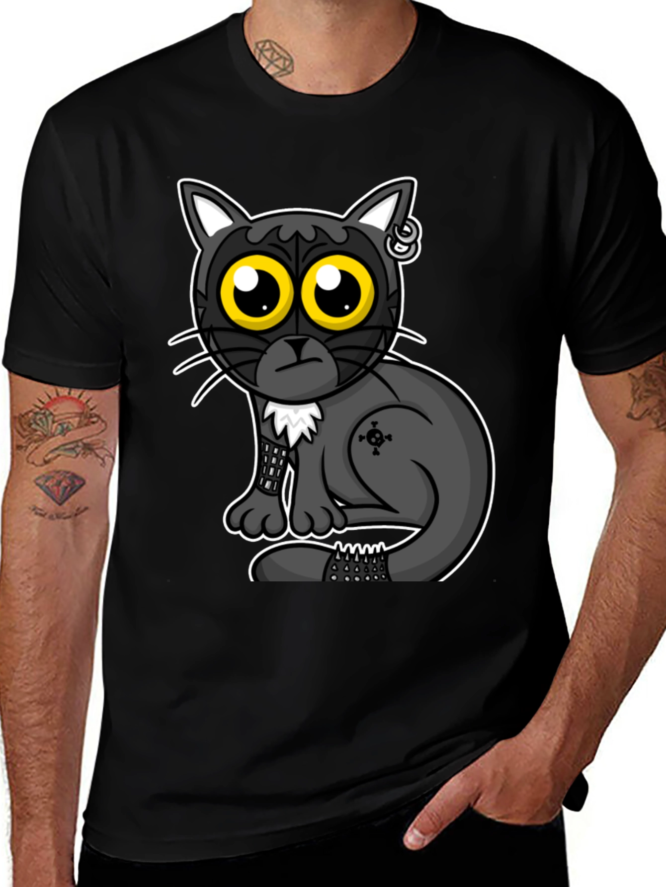 Gothic Cat T-Shirt - Cool Cartoon Design