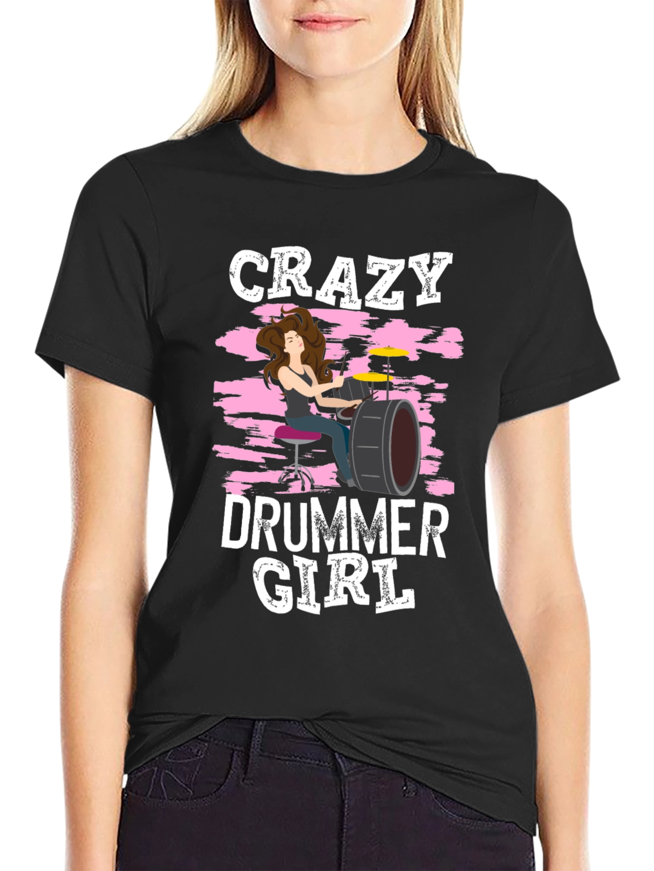 Crazy Drummer Girl T-Shirt - Rock and Roll Tee