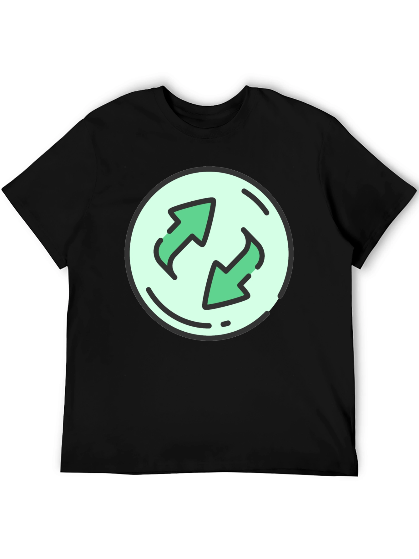 Black T-Shirt with Circular Recycle Arrow Graphic
