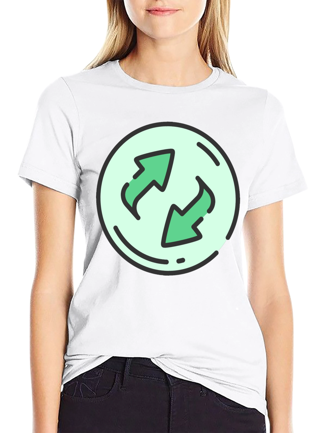 Black T-Shirt with Circular Recycle Arrow Graphic