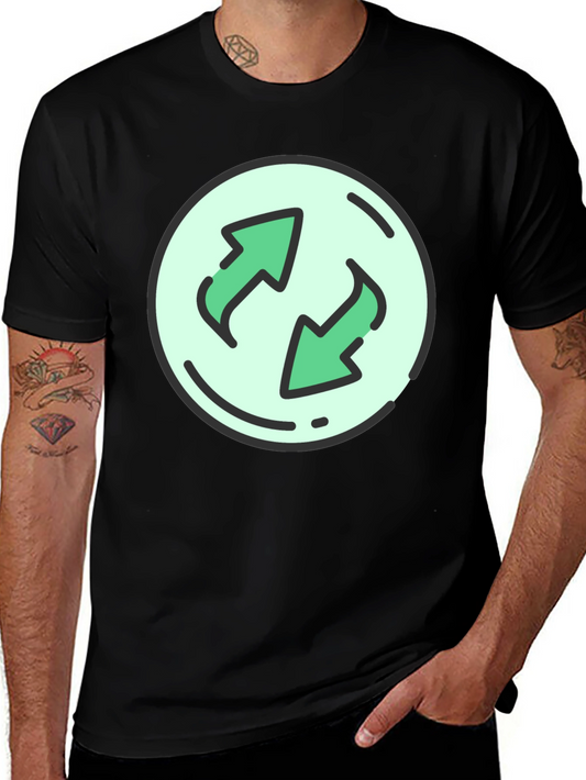 Black T-Shirt with Circular Recycle Arrow Graphic