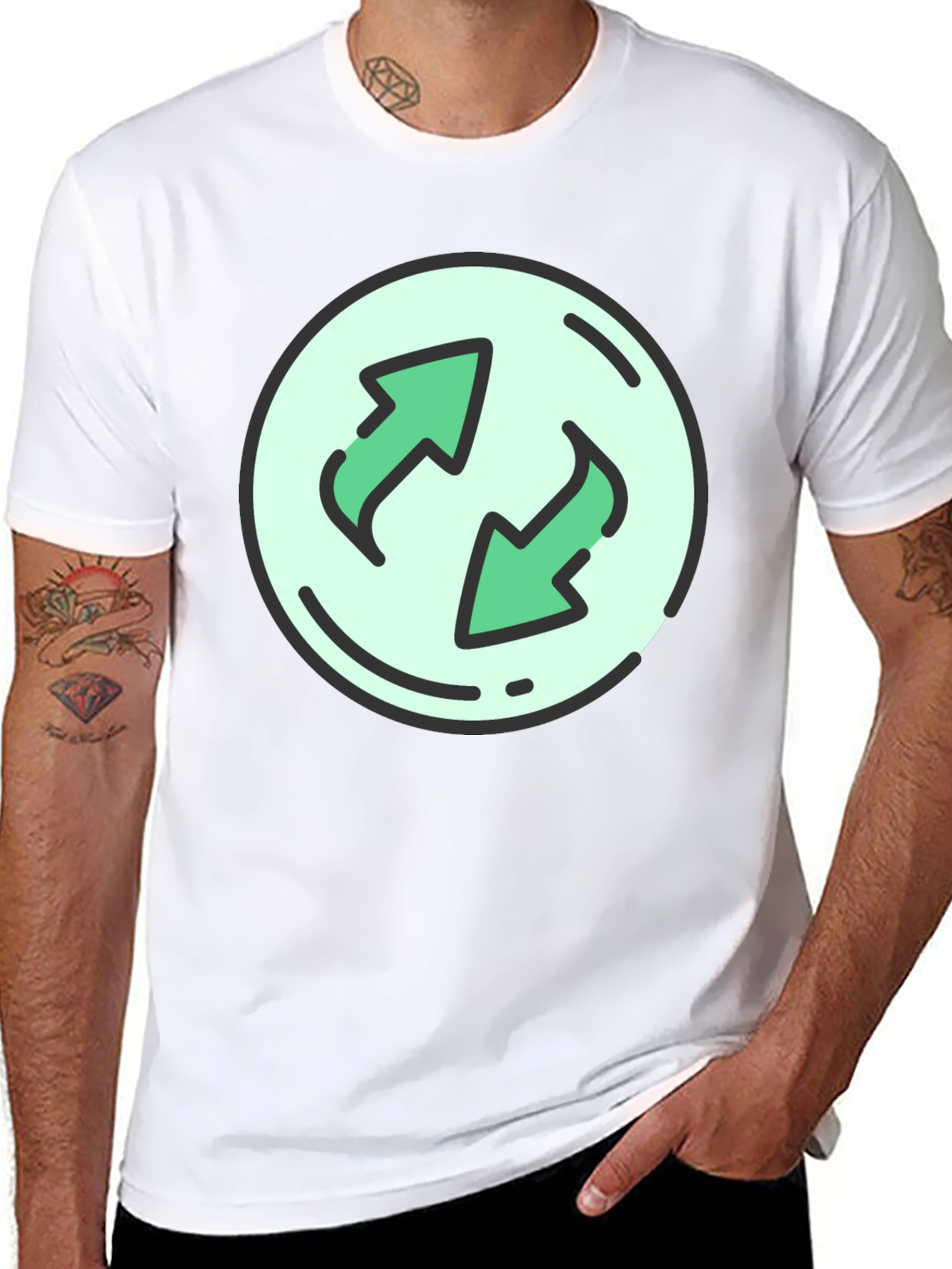 Black T-Shirt with Circular Recycle Arrow Graphic