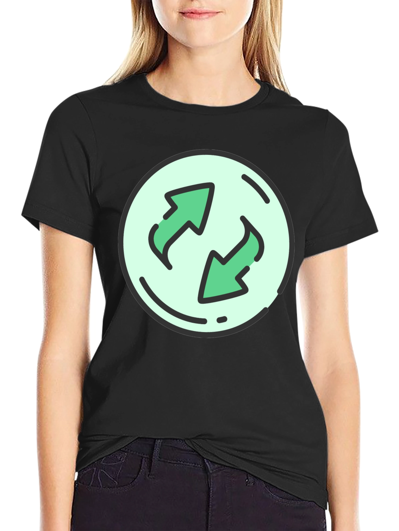 Black T-Shirt with Circular Recycle Arrow Graphic