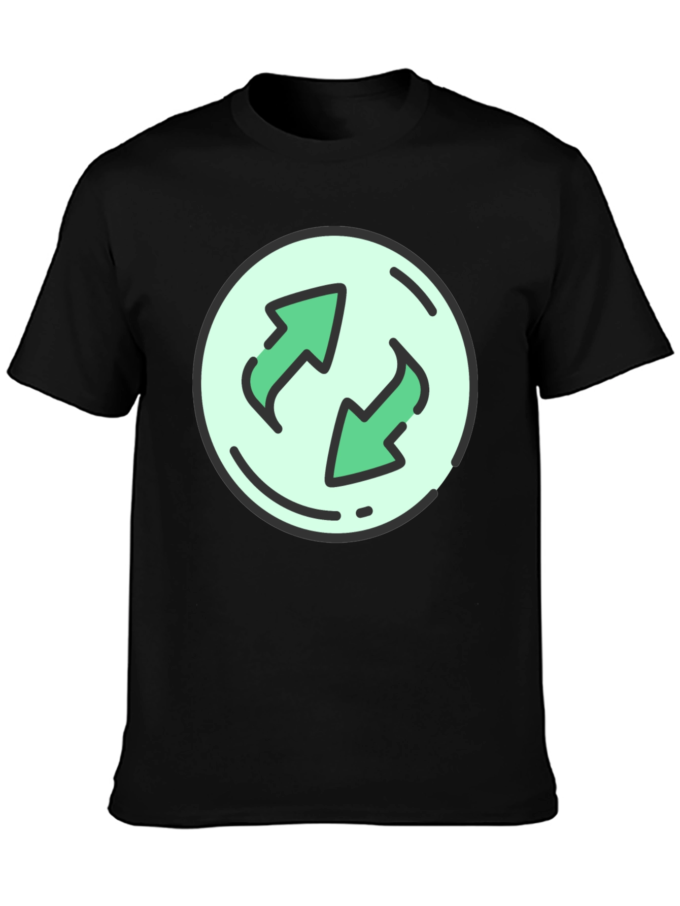 Black T-Shirt with Circular Recycle Arrow Graphic