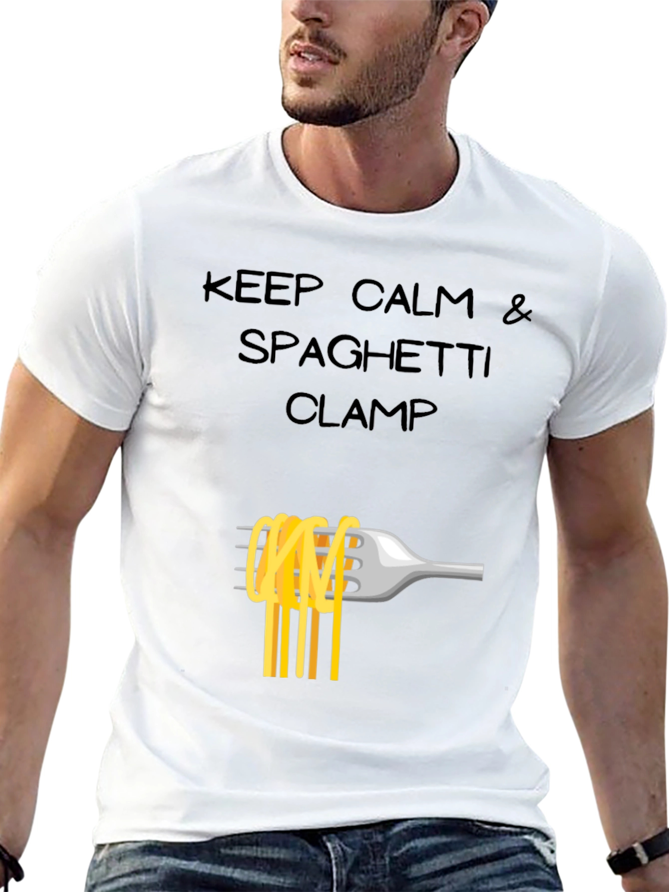 Keep Calm Spaghetti Clamp T-Shirt - Funny Foodie Tee