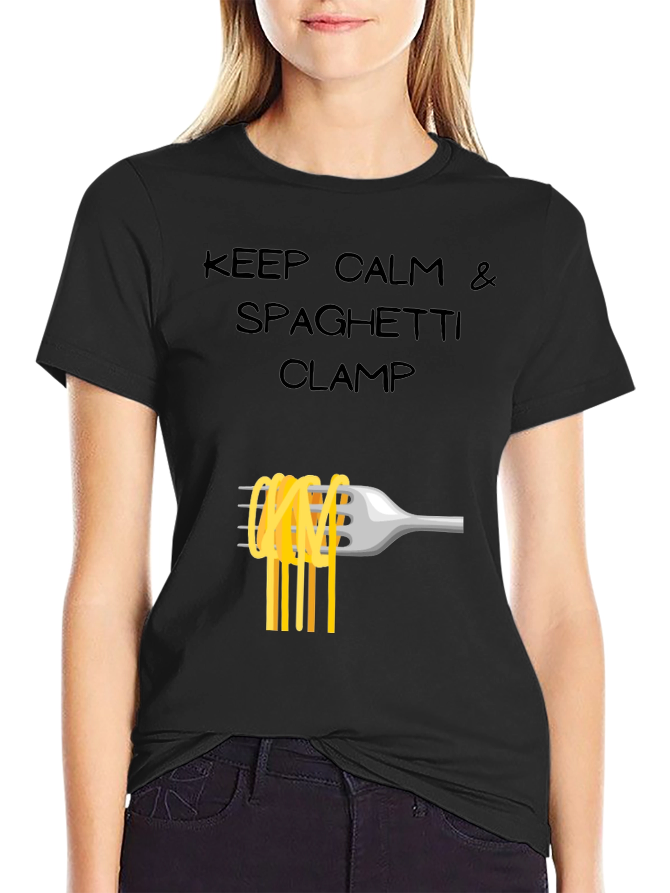 Keep Calm Spaghetti Clamp T-Shirt - Funny Foodie Tee