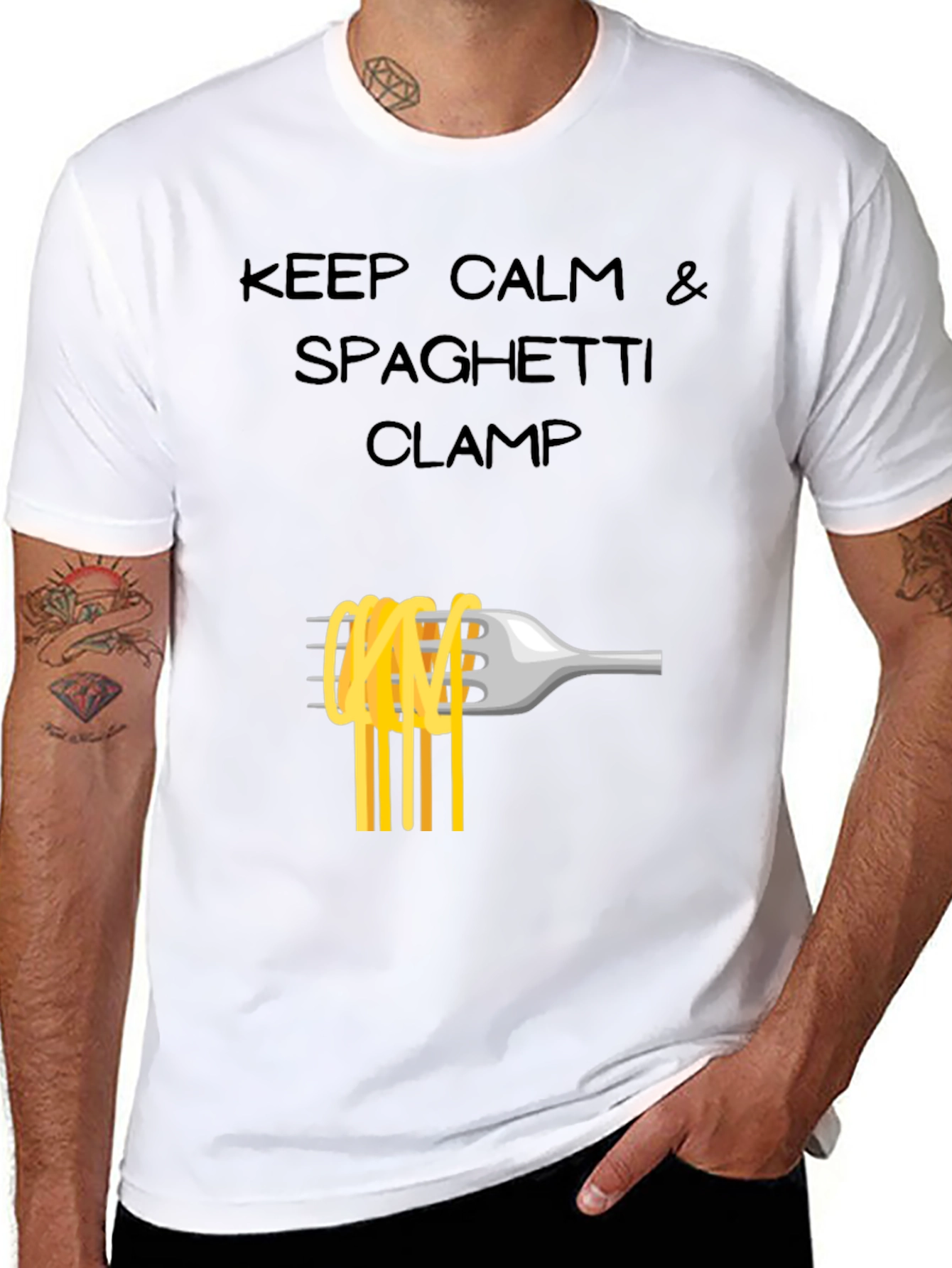 Keep Calm Spaghetti Clamp T-Shirt - Funny Foodie Tee