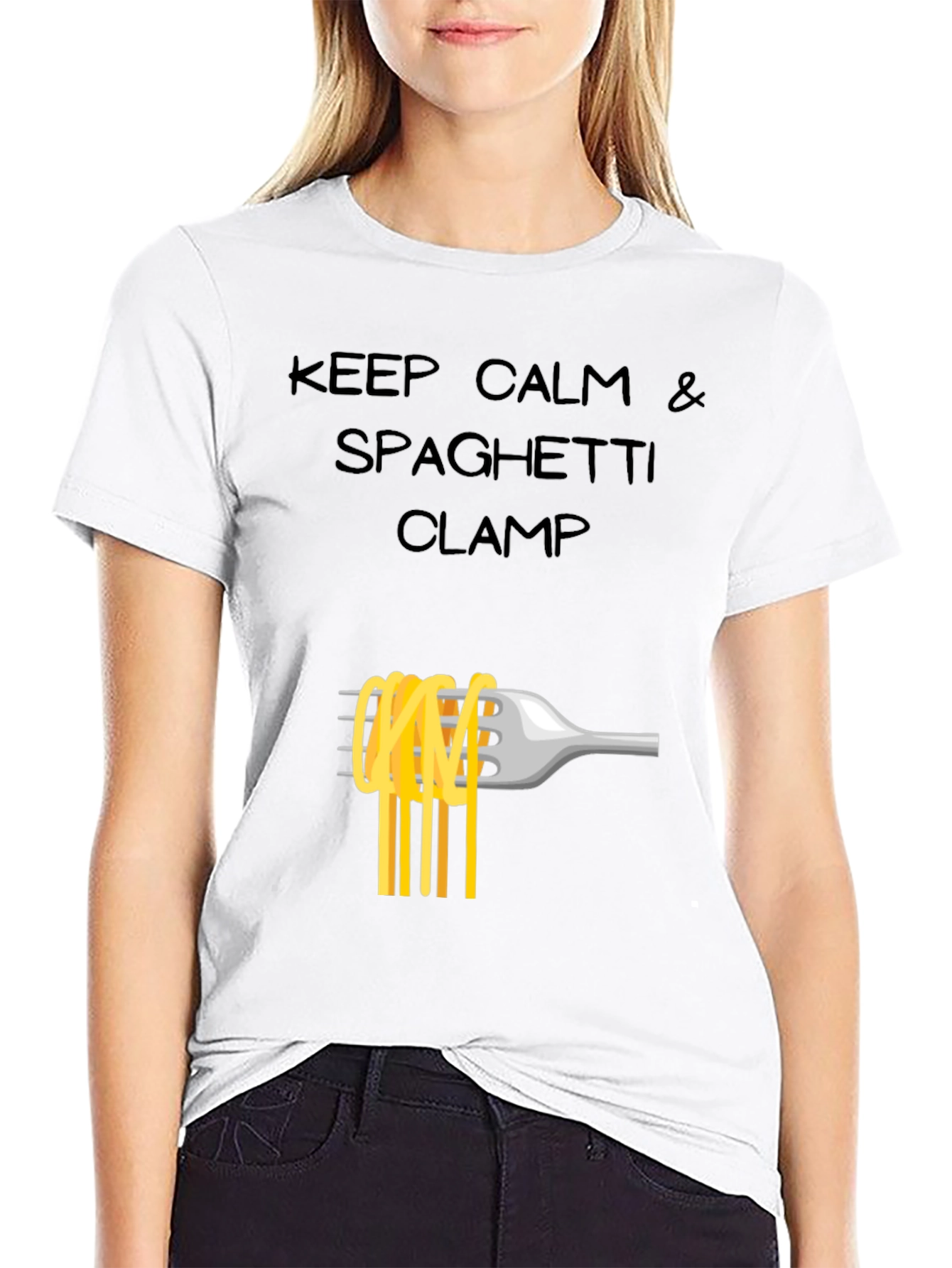 Keep Calm Spaghetti Clamp T-Shirt - Funny Foodie Tee