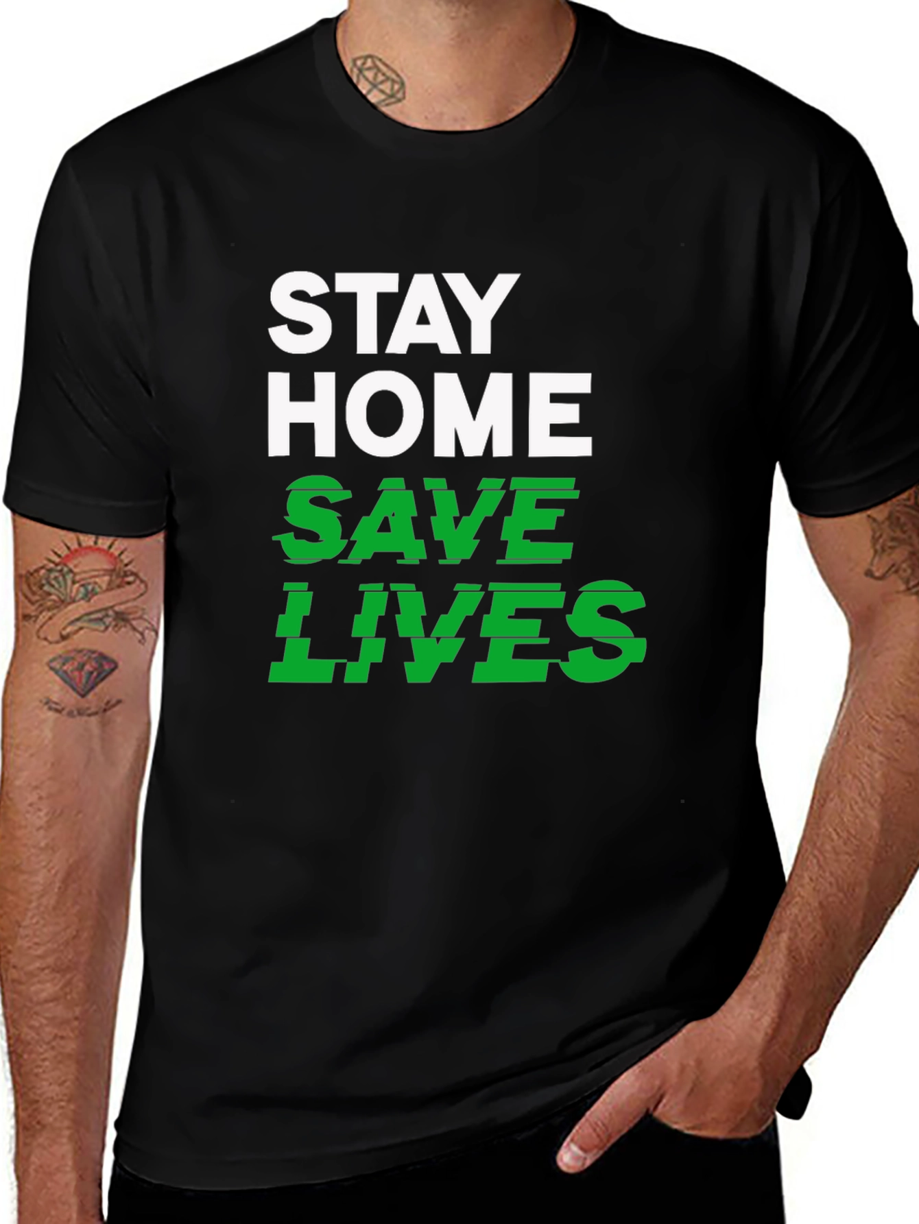 Stay Home Save Lives Graphic Tee - Black