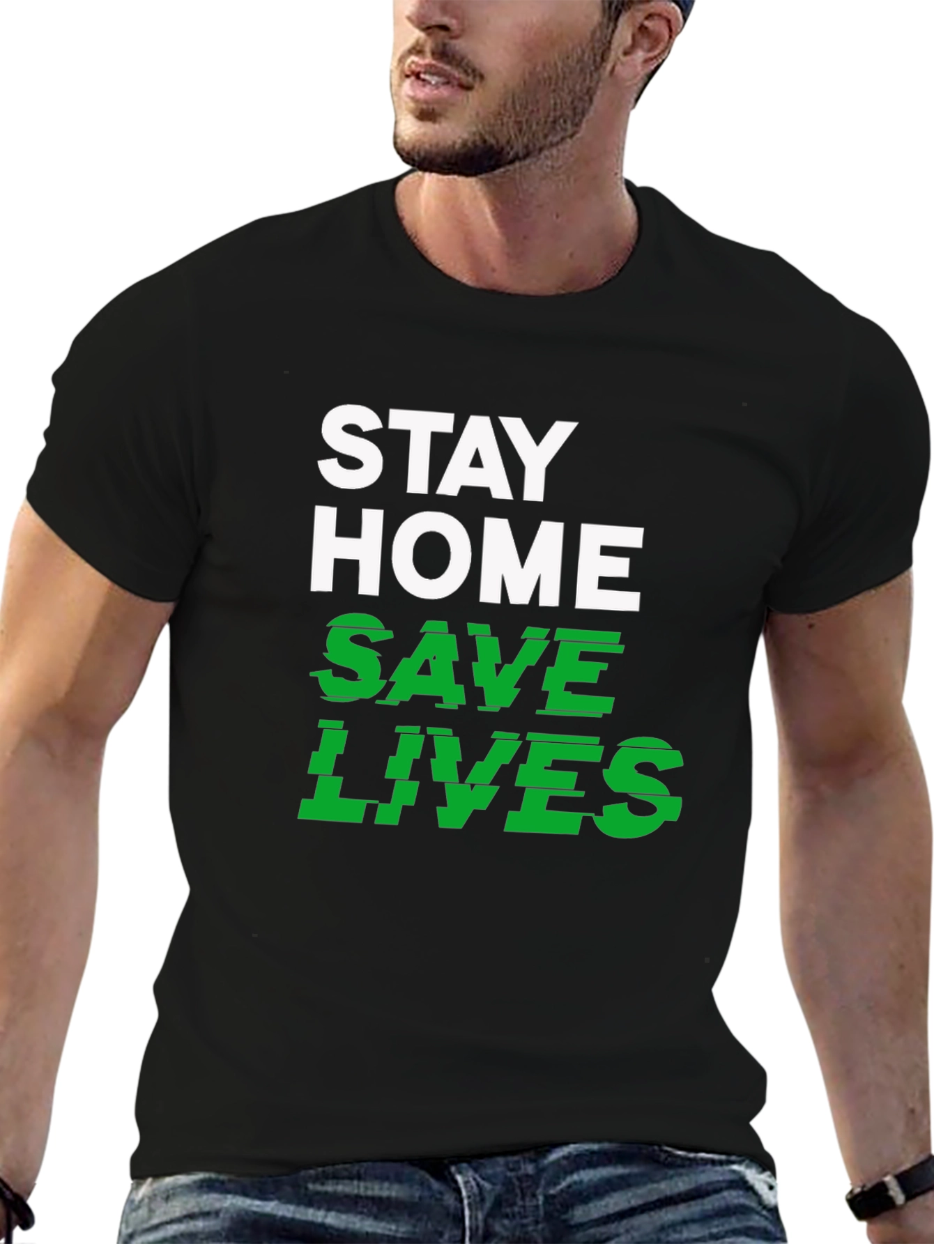 Stay Home Save Lives Graphic Tee - Black