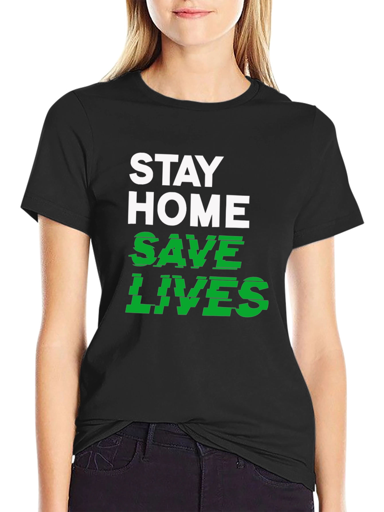 Stay Home Save Lives Graphic Tee - Black