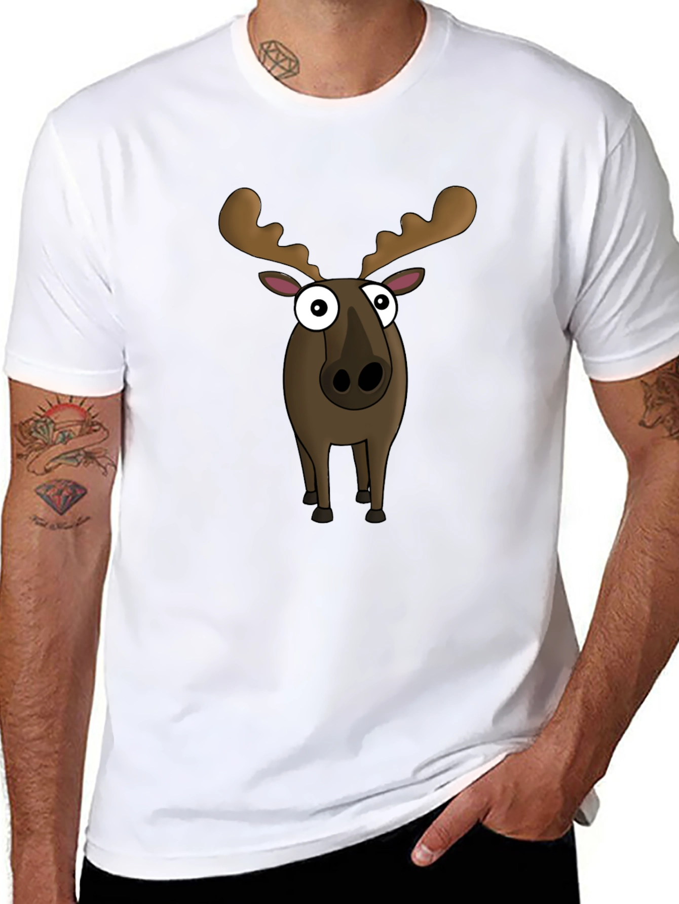 Moose Cartoon Graphic Tee - Black Cotton Blend