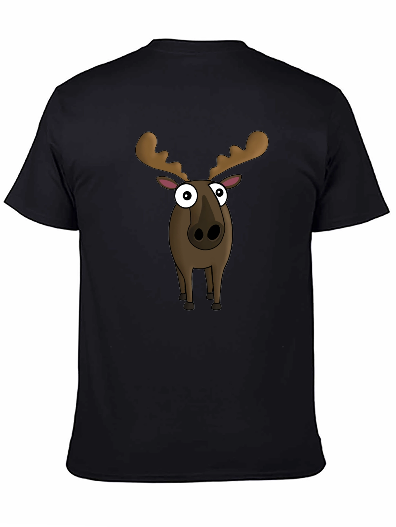 Moose Cartoon Graphic Tee - Black Cotton Blend